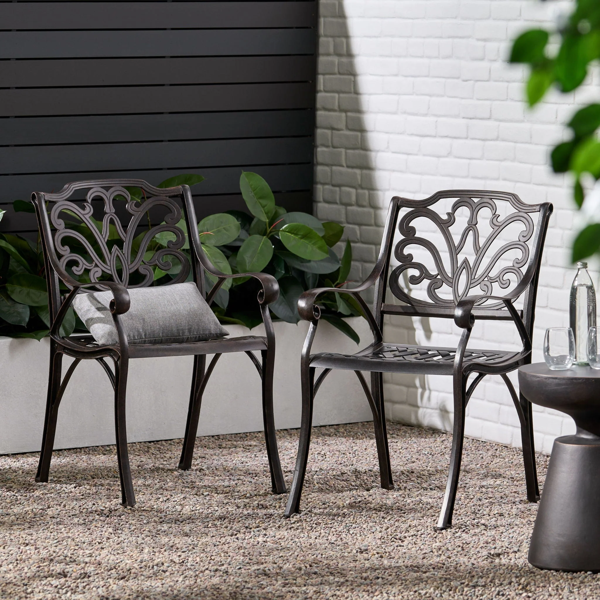 Patio Cast Aluminum Outdoor Dining Chairs (Set of 2) - Bronze - Image 3
