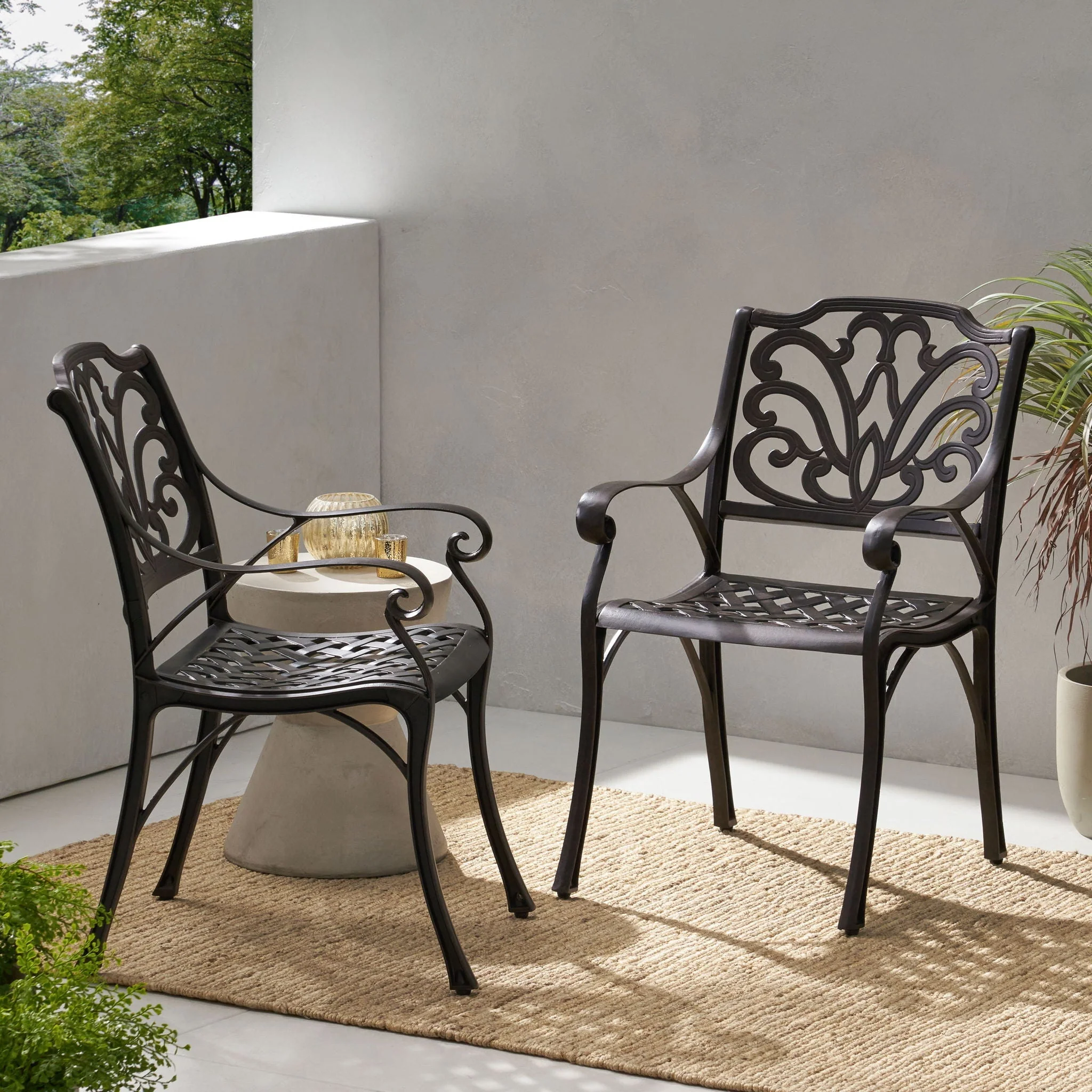Patio Cast Aluminum Outdoor Dining Chairs (Set of 2) - Bronze - Image 6