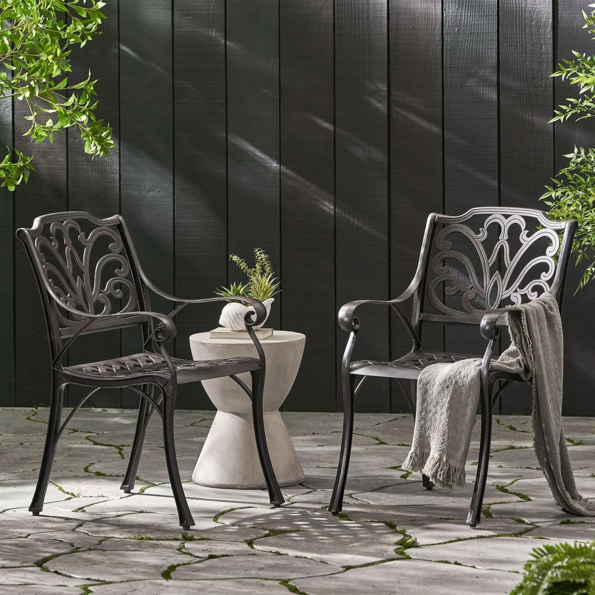 Patio Cast Aluminum Outdoor Dining Chairs (Set of 2) - Bronze - Image 9