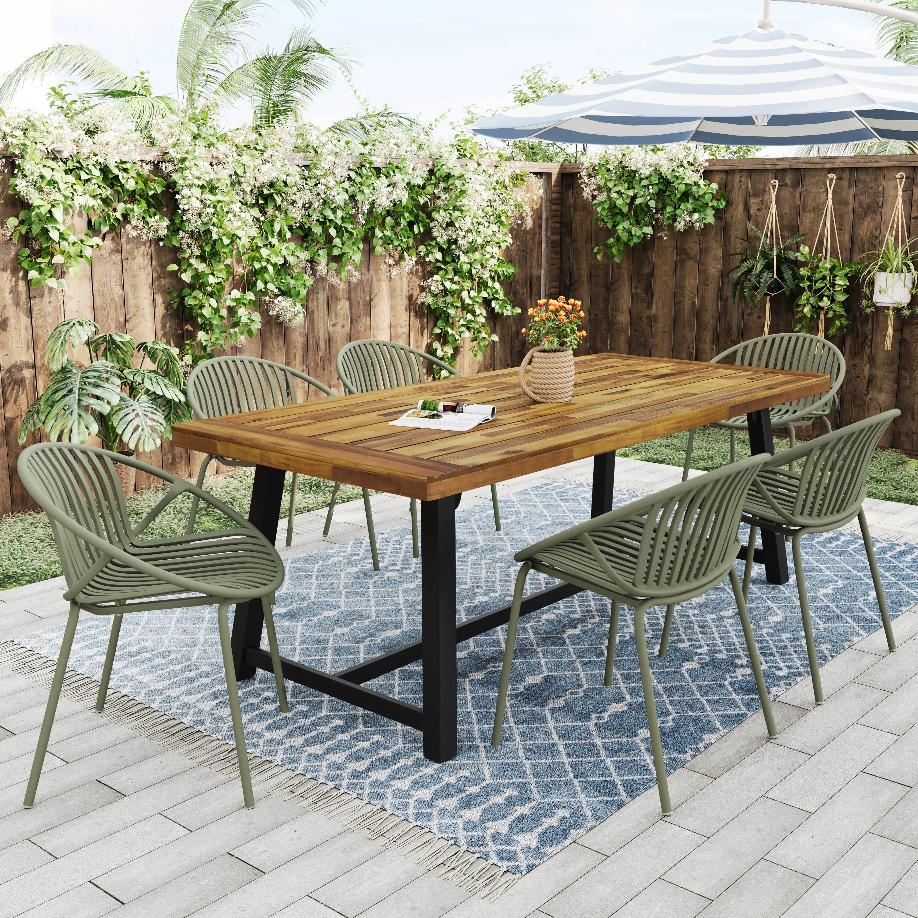 Patio Dining Chairs Stackable Chairs with Breathable Design (Set of 2) - Image 5
