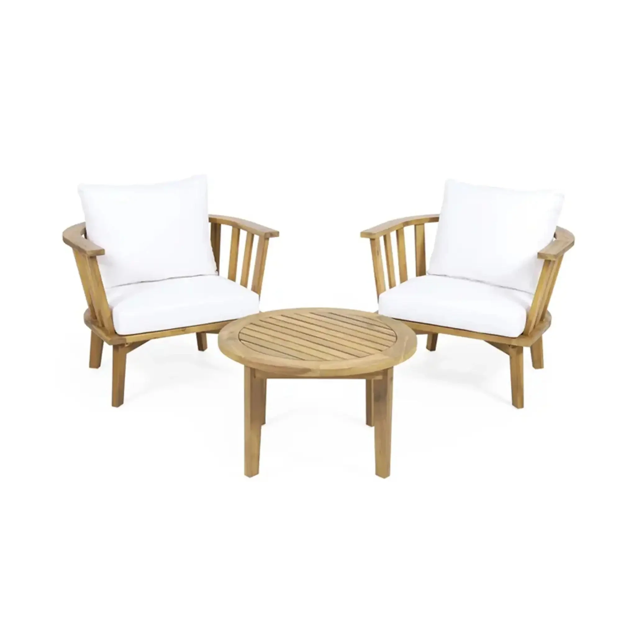 Patio Furniture Set: Outdoor Acacia Wood Patio Club Chair with Table - Image 2