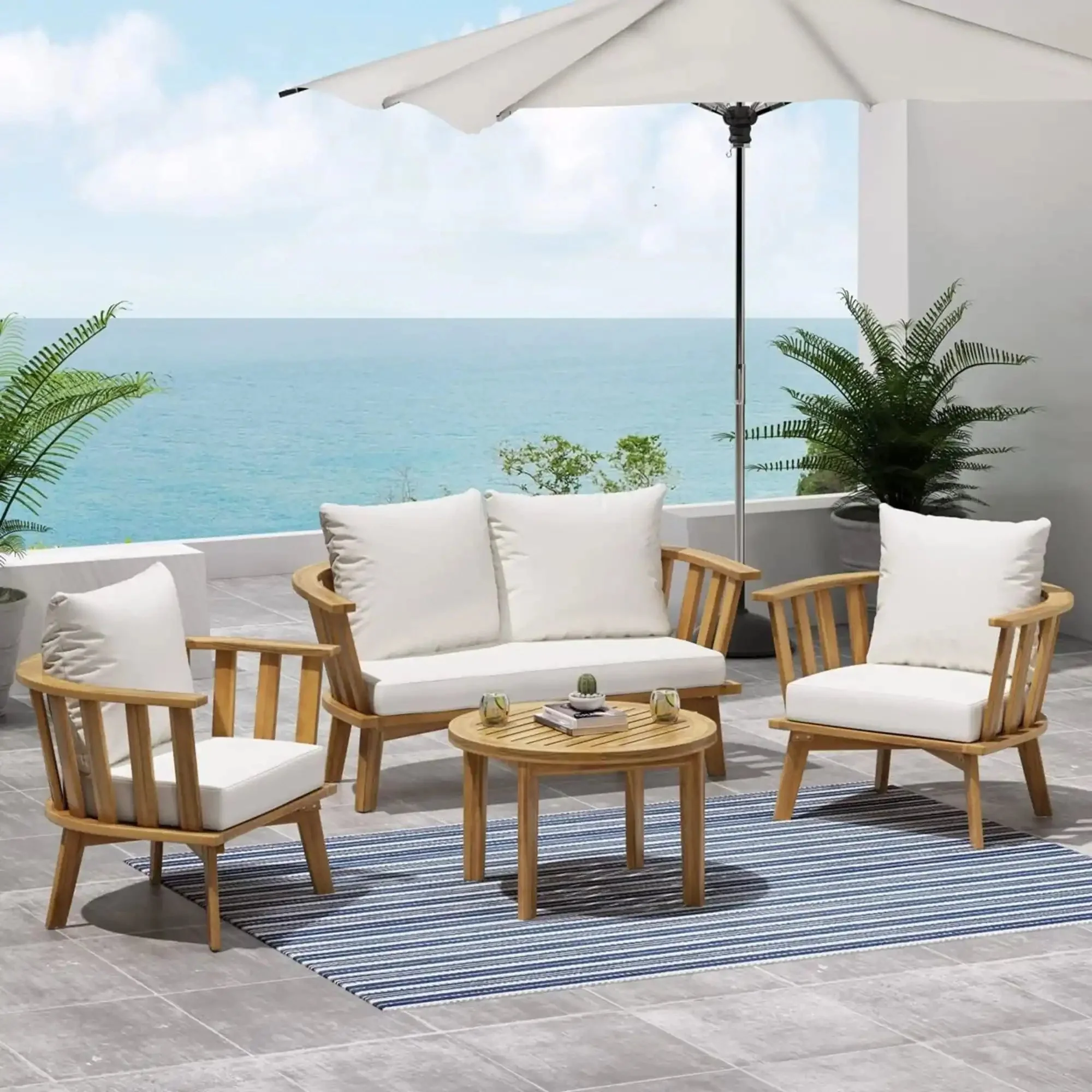 Patio Furniture Set: Outdoor Acacia Wood Patio Club Chair with Table - Image 7