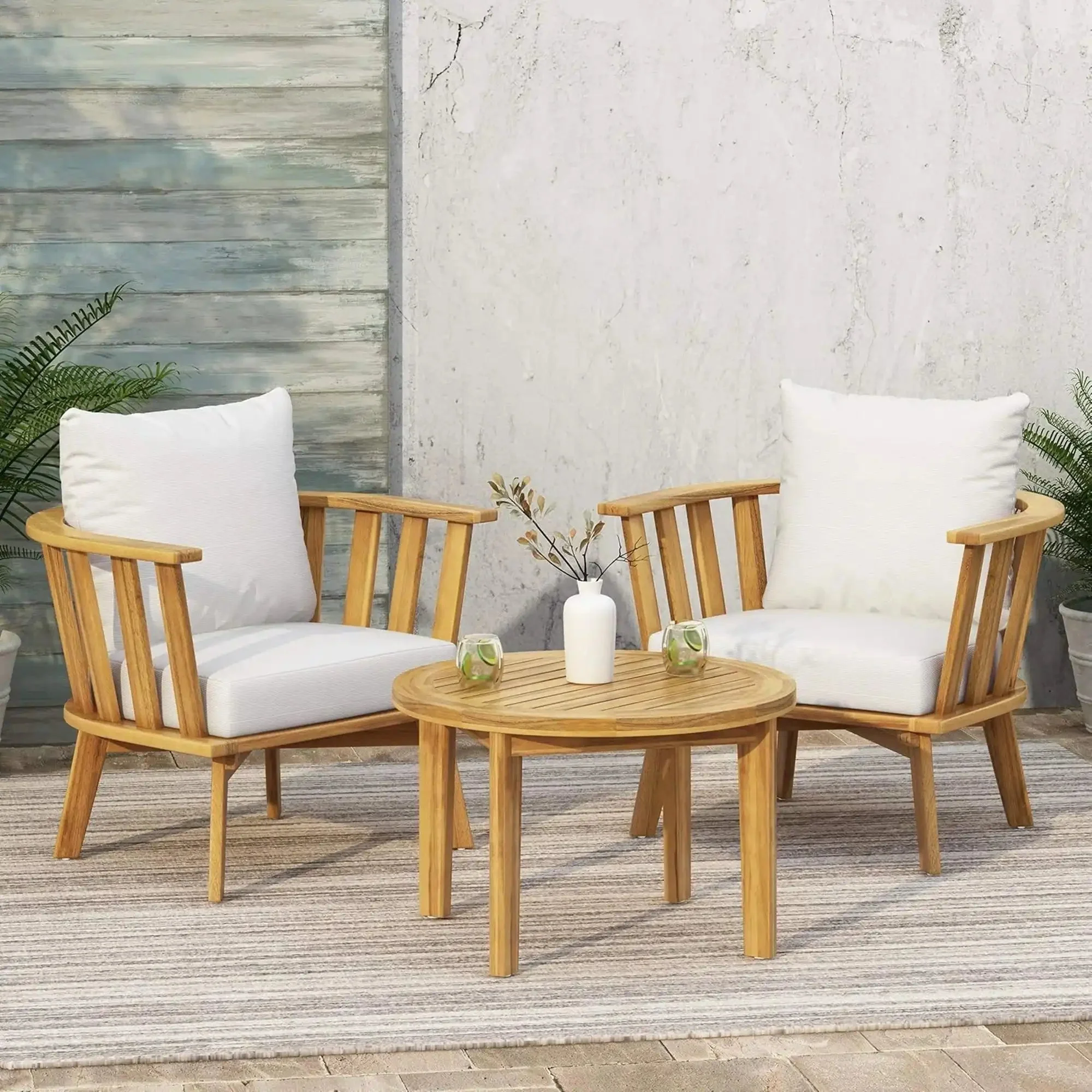 Patio Furniture Set: Outdoor Acacia Wood Patio Club Chair with Table - Image 8