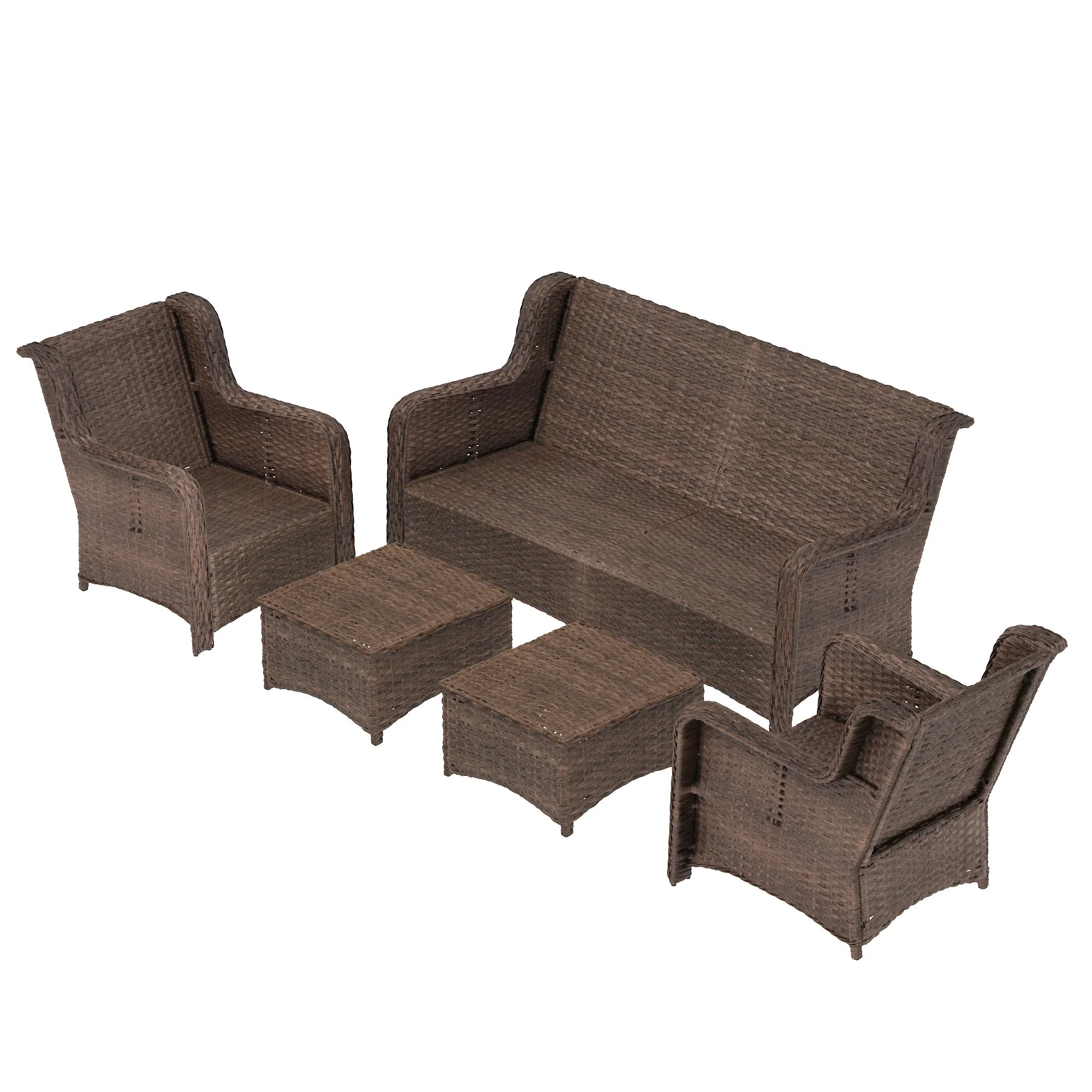 Patio Furniture Set Rattan Outdoor Sectional Conversation Sets 5-Piece Peacock Blue - Image 3