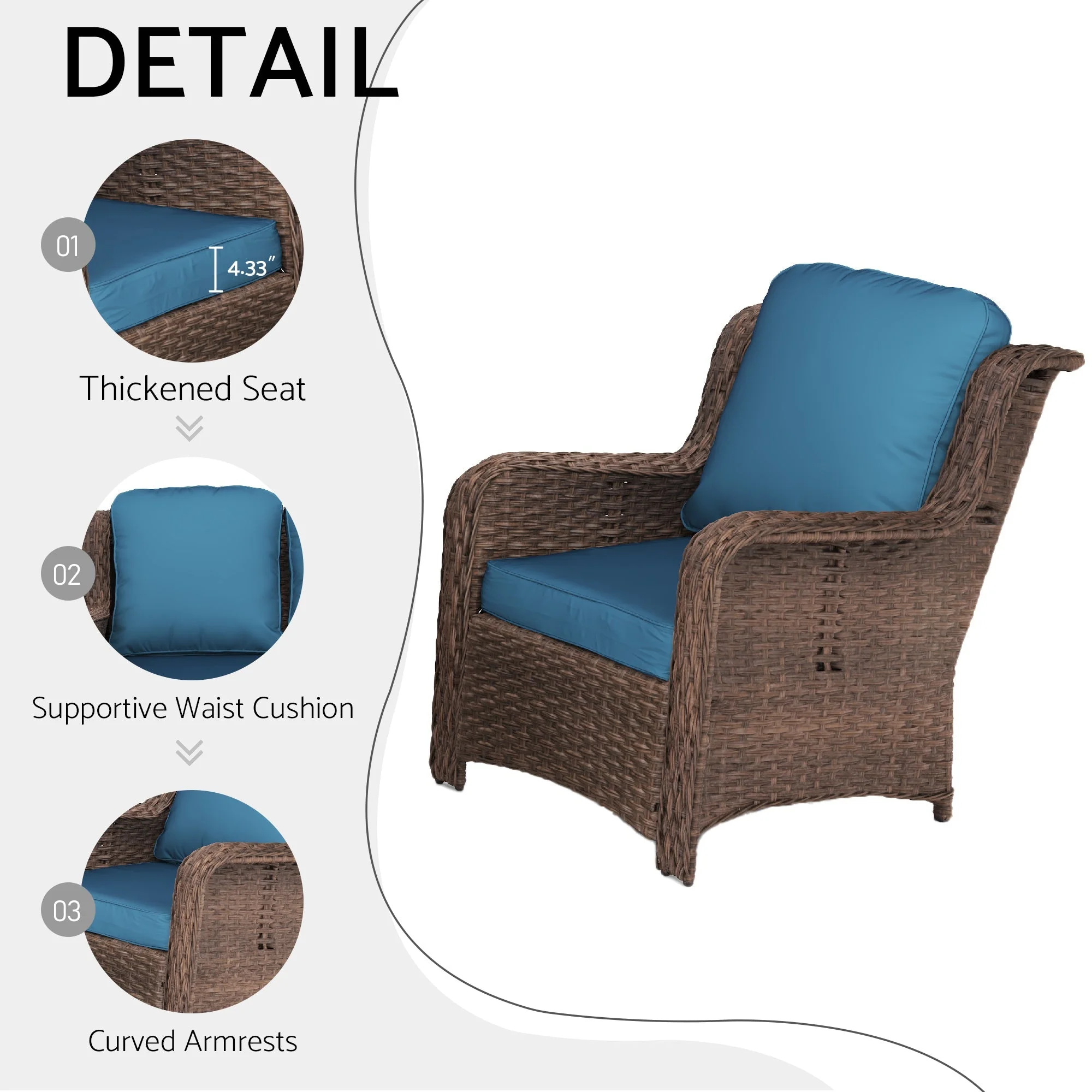 Patio Furniture Set Rattan Outdoor Sectional Conversation Sets 5-Piece Peacock Blue - Image 4