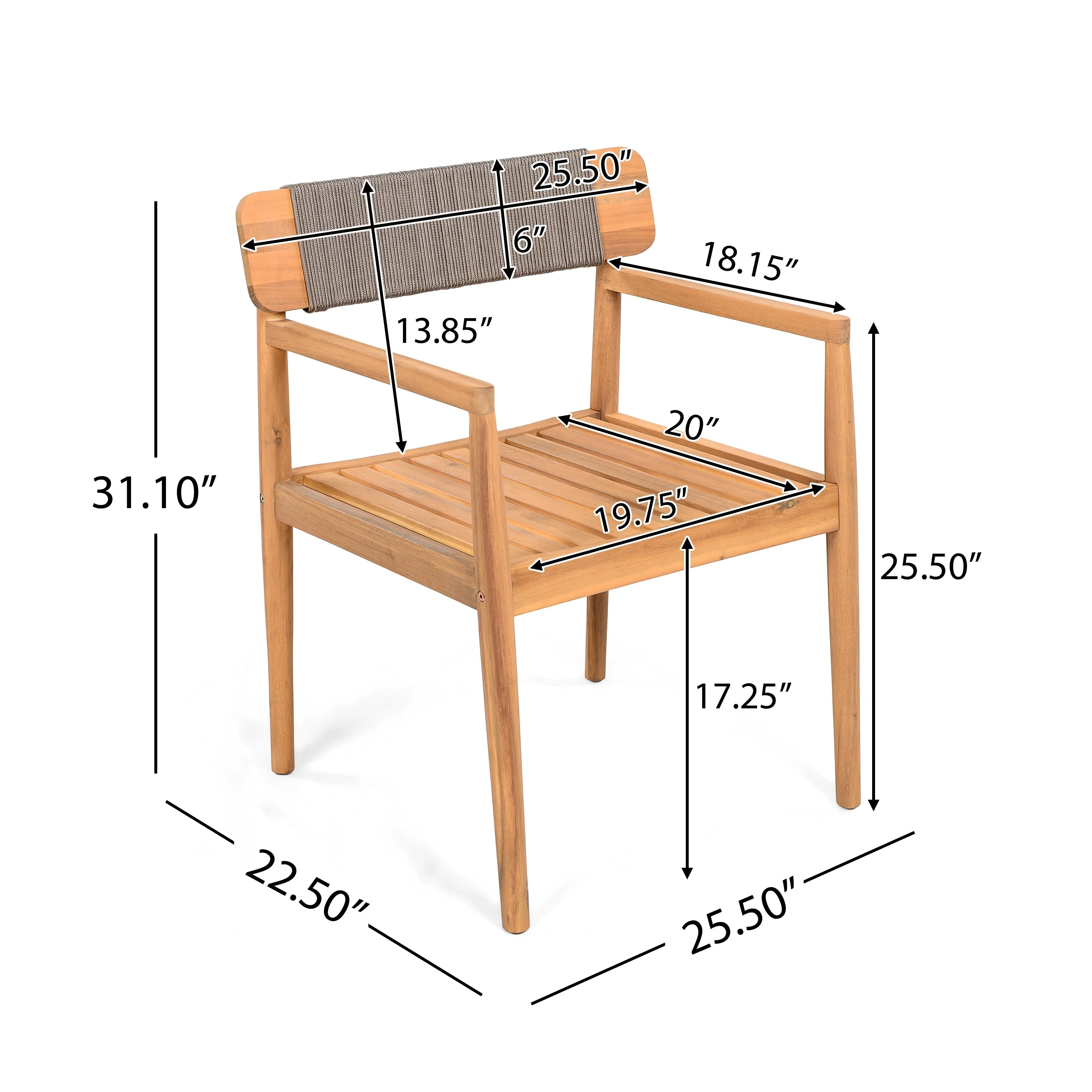 Patio Set Outdoor Acacia Wood Furniture Sets - Braided Dining Chairs & Dining Table - Image 3