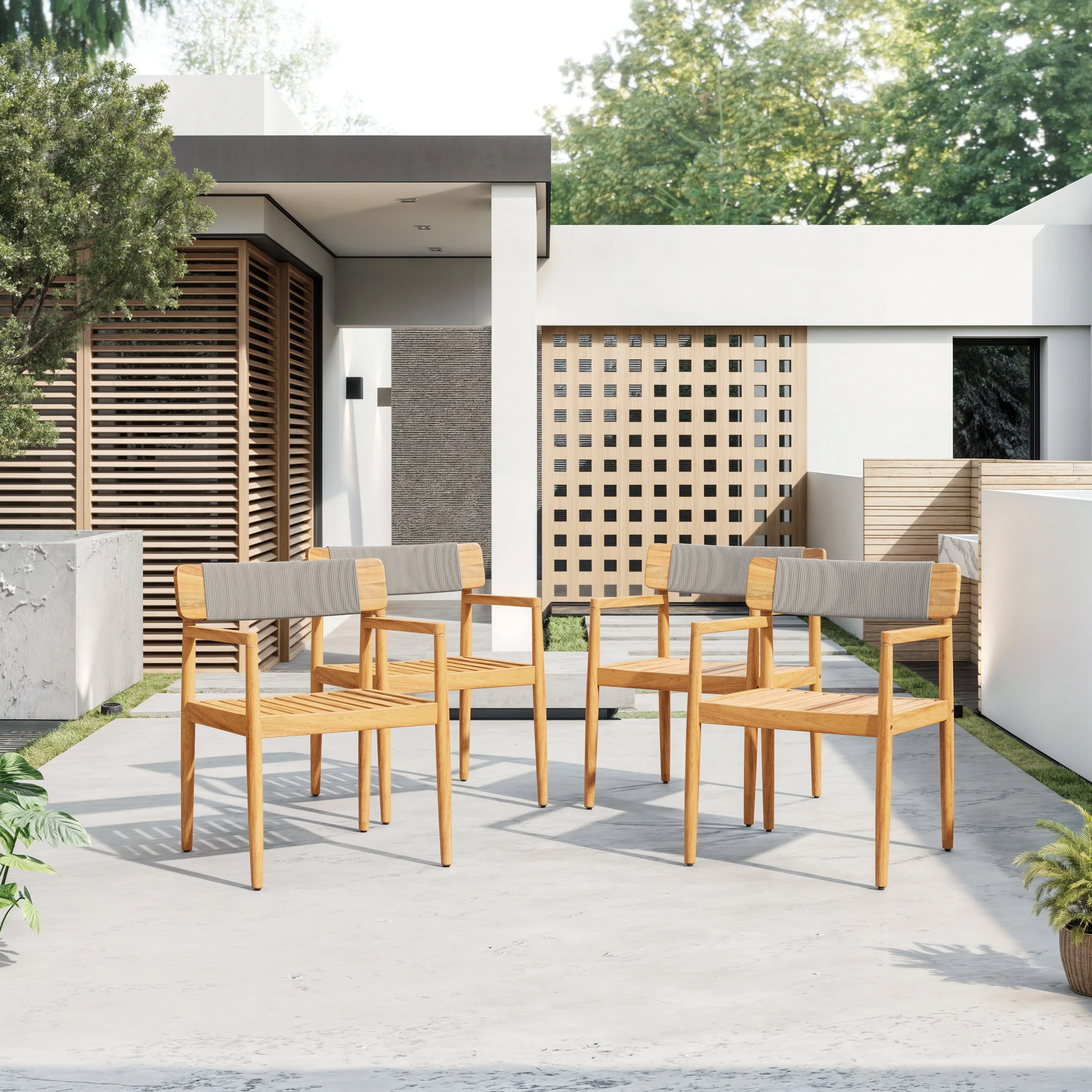 Patio Set Outdoor Acacia Wood Furniture Sets - Braided Dining Chairs & Dining Table - Image 6