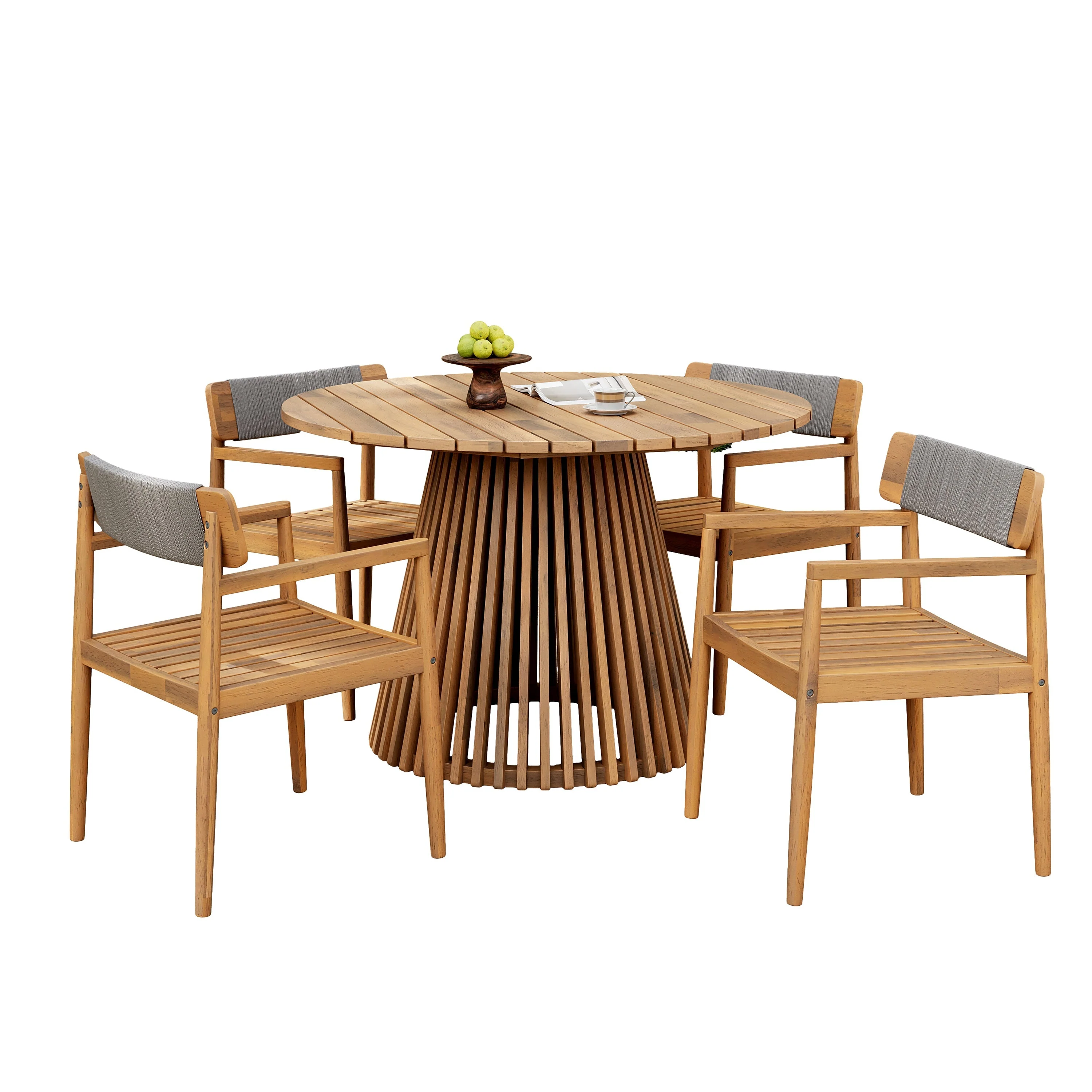 Patio Set Outdoor Acacia Wood Furniture Sets - Braided Dining Chairs & Dining Table - Image 7