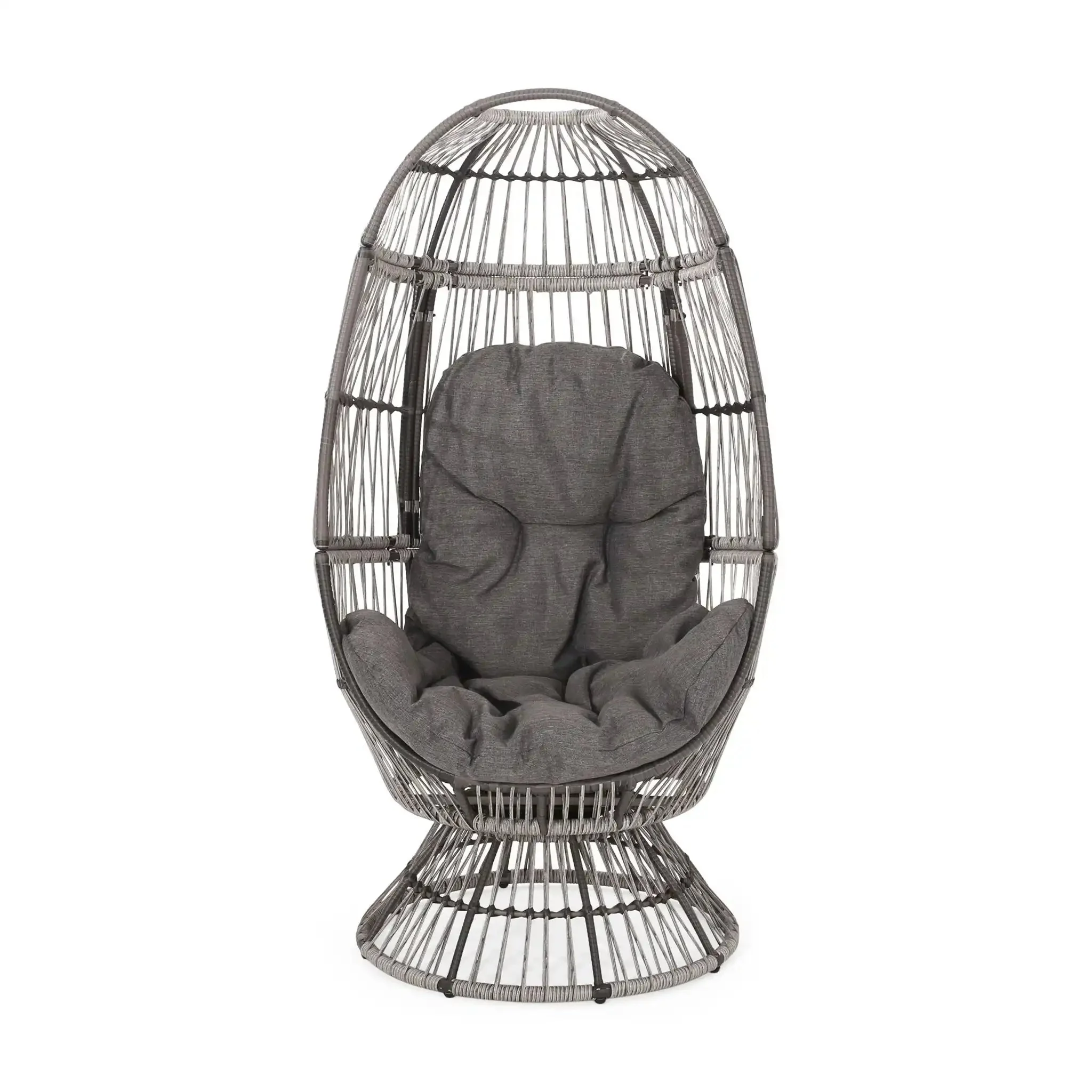 Patio Swivel Basket Egg Chair With Cushion - Image 2