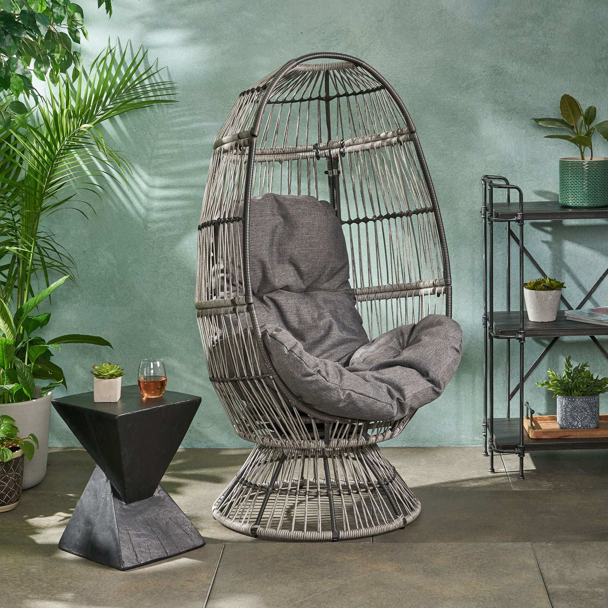 Patio Swivel Basket Egg Chair With Cushion - Image 3