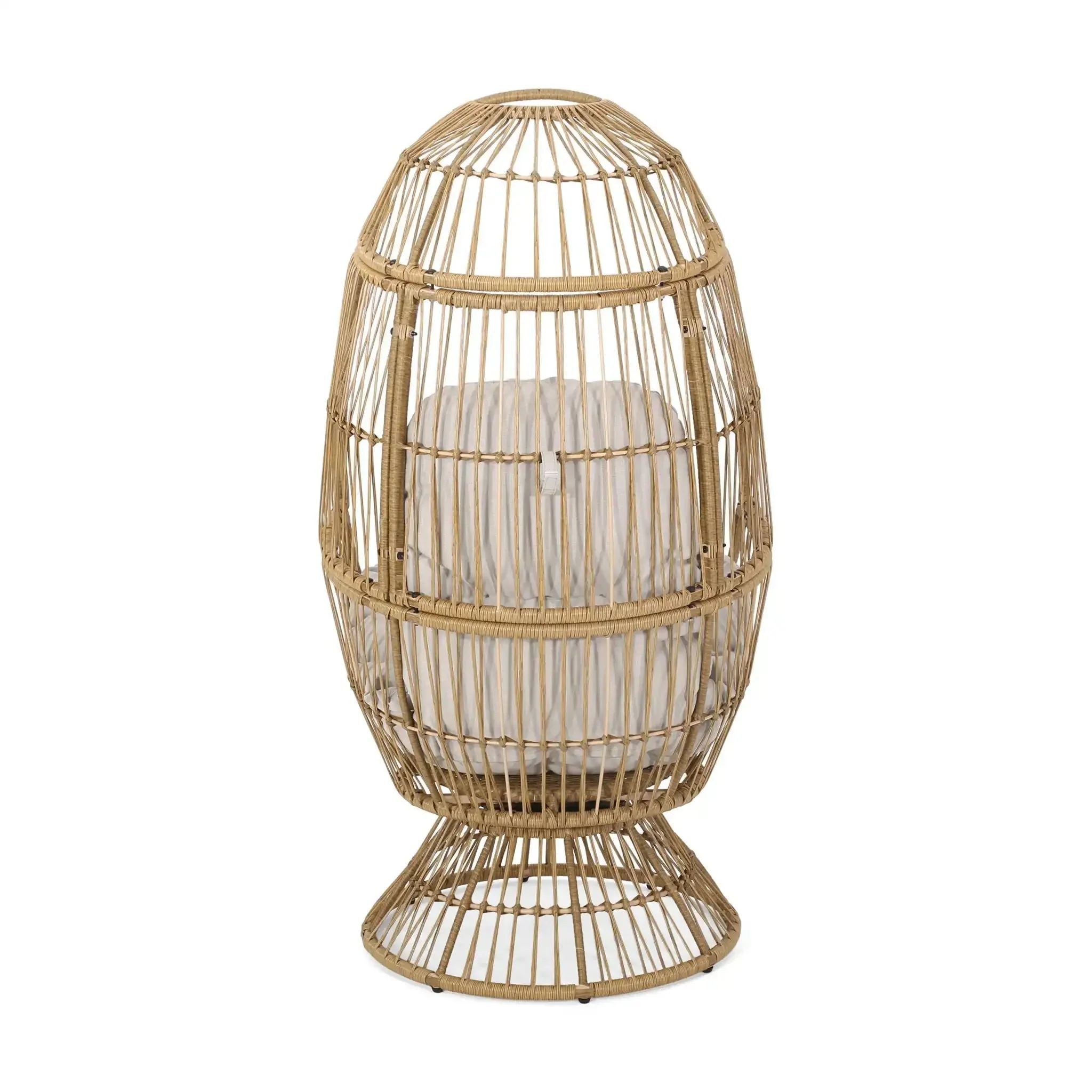 Patio Swivel Basket Egg Chair With Cushion - Image 7