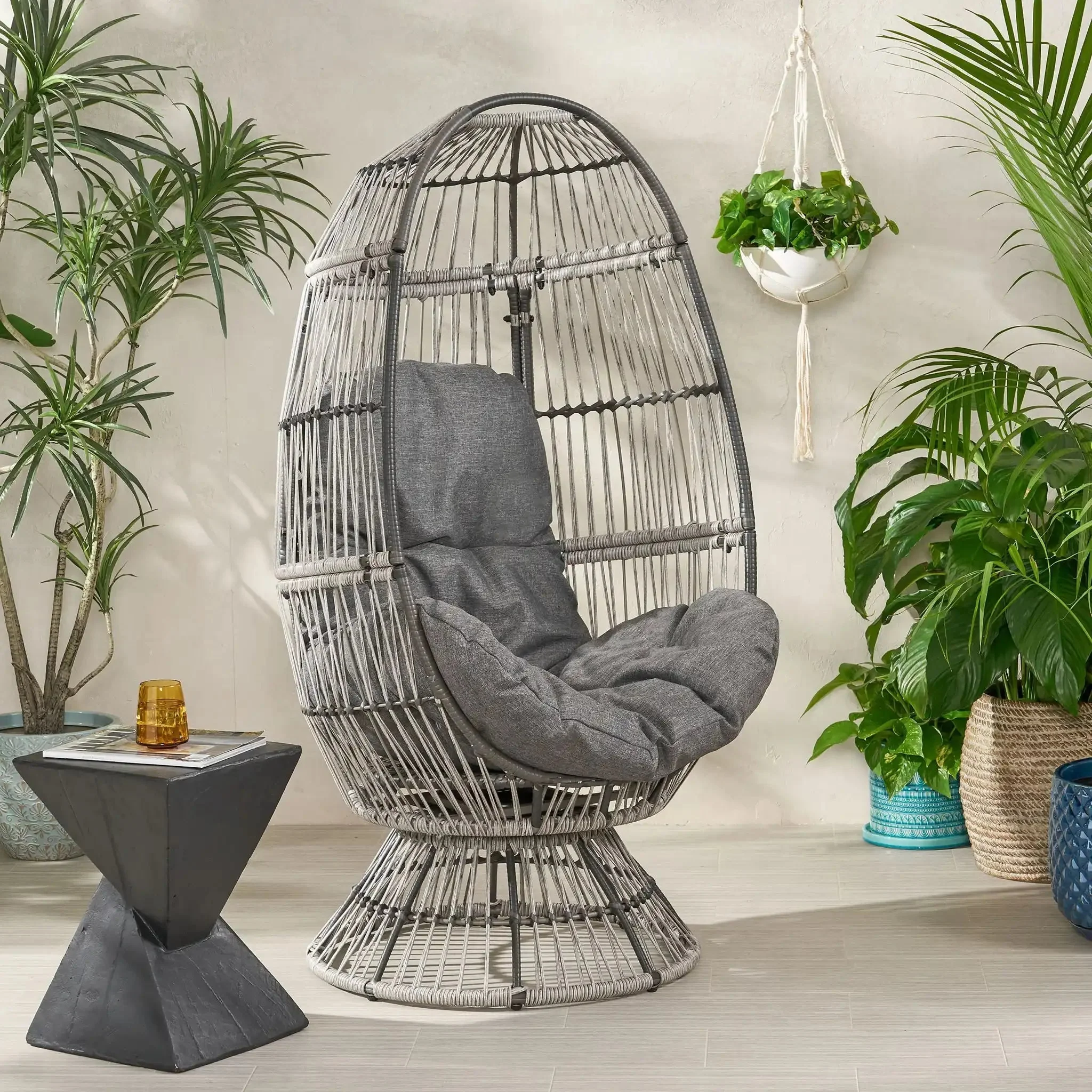 Patio Swivel Basket Egg Chair With Cushion - Image 8