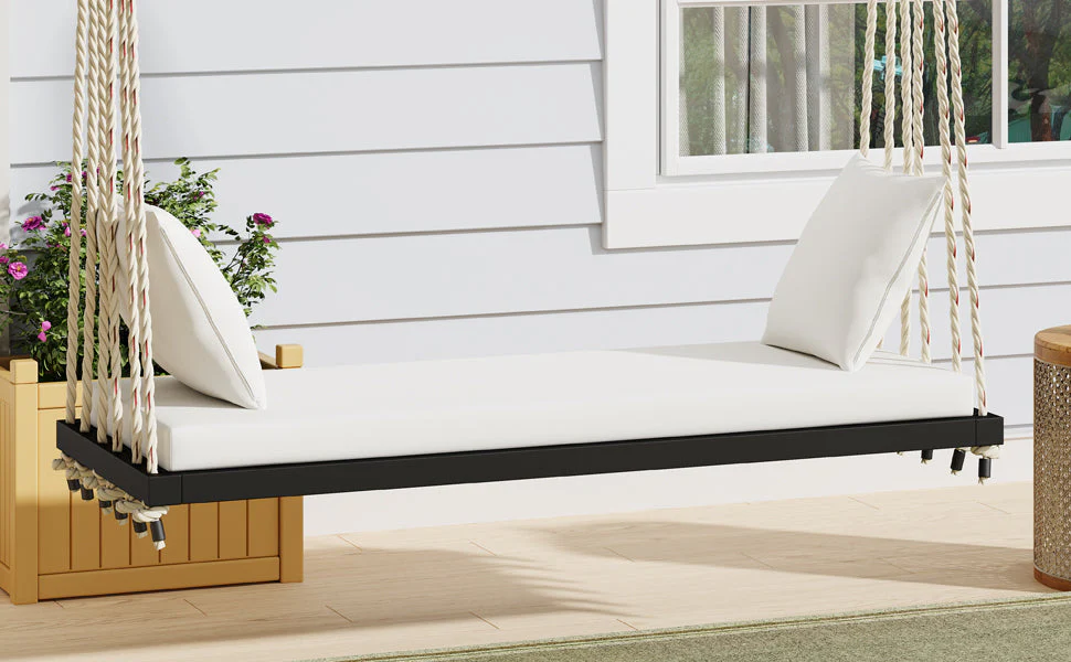 Patio Wooden Swing Chair Hanging Porch Swing Bench - Image 17