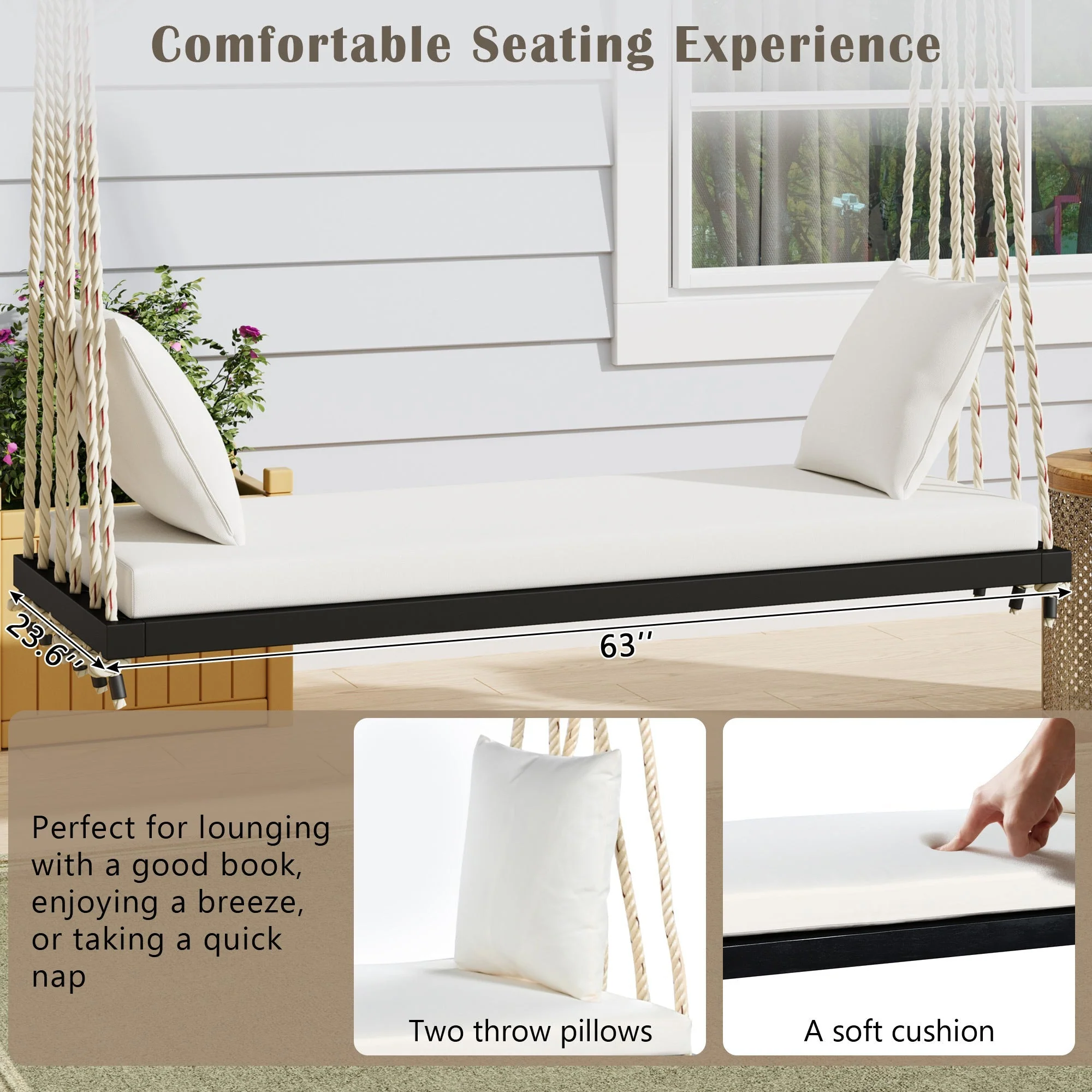 Patio Wooden Swing Chair Hanging Porch Swing Bench - Image 4