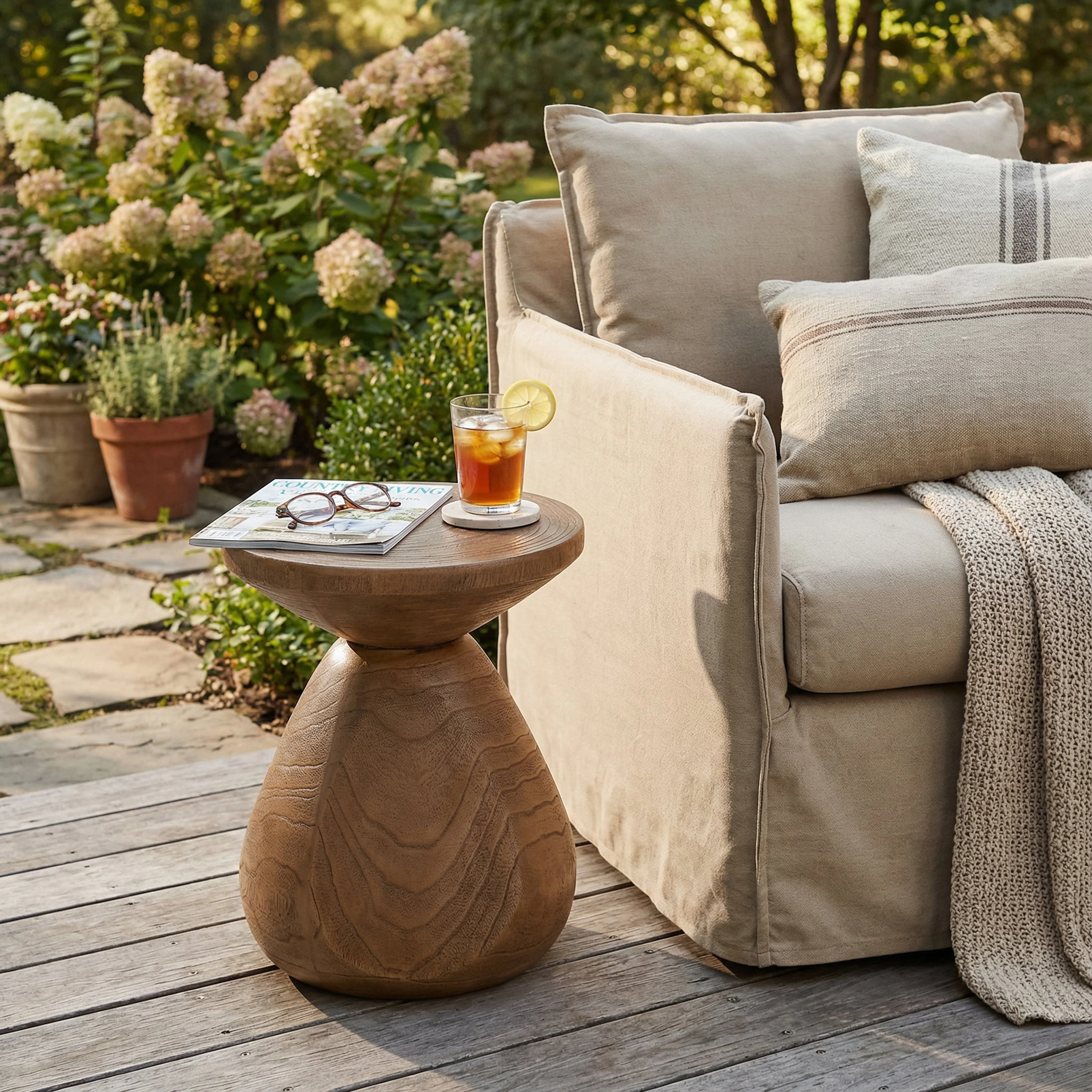 Patti Outdoor Patio MGO Wood Side Table - Image 2
