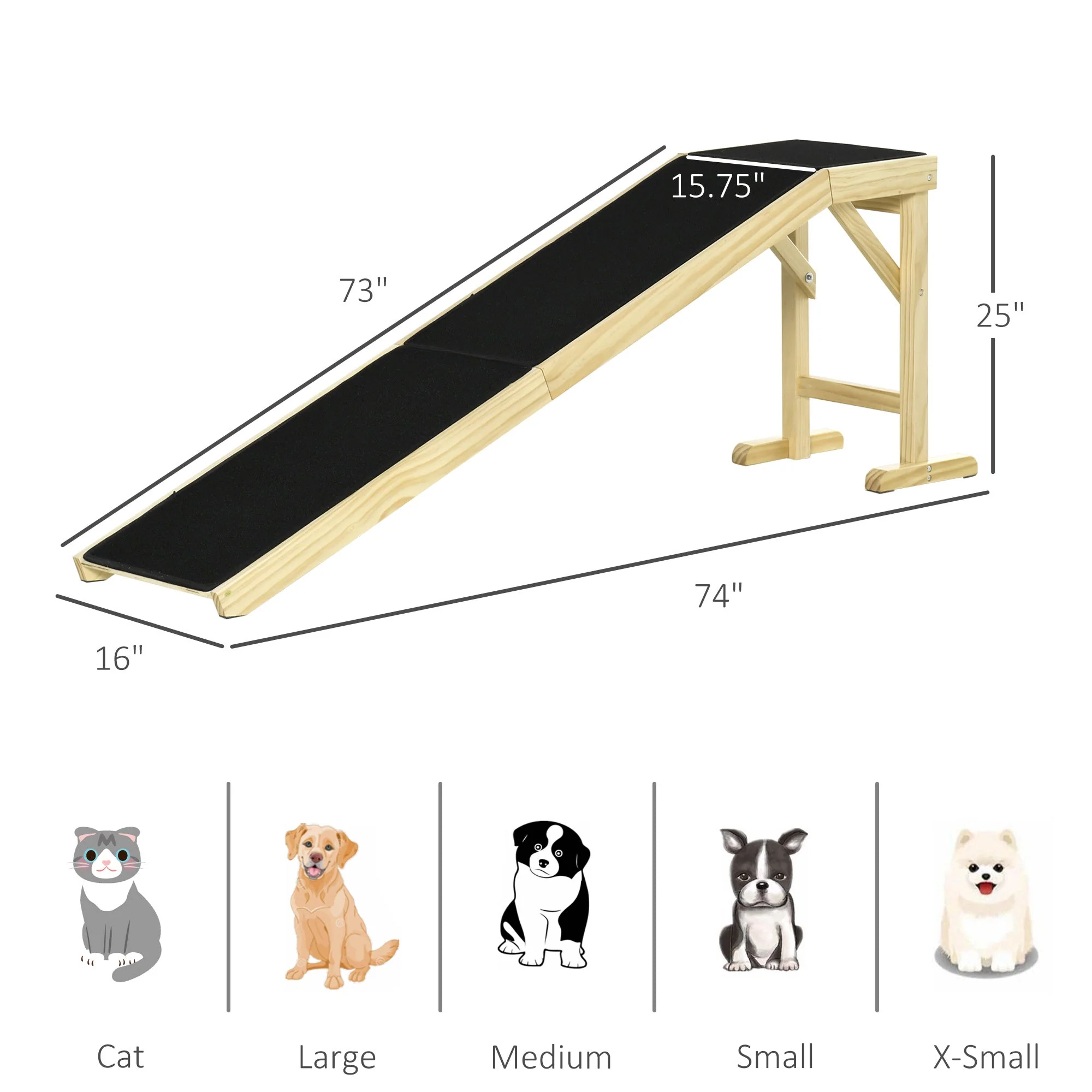 PawHut Dog Ramp for Bed with Non-Slip Carpet - Image 3