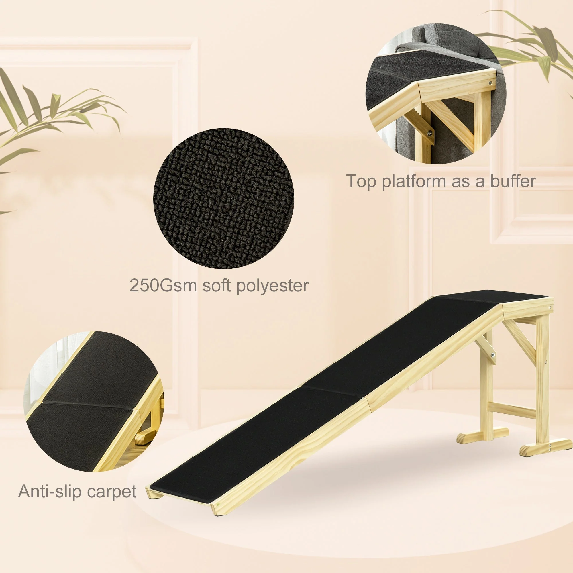 PawHut Dog Ramp for Bed with Non-Slip Carpet - Image 6