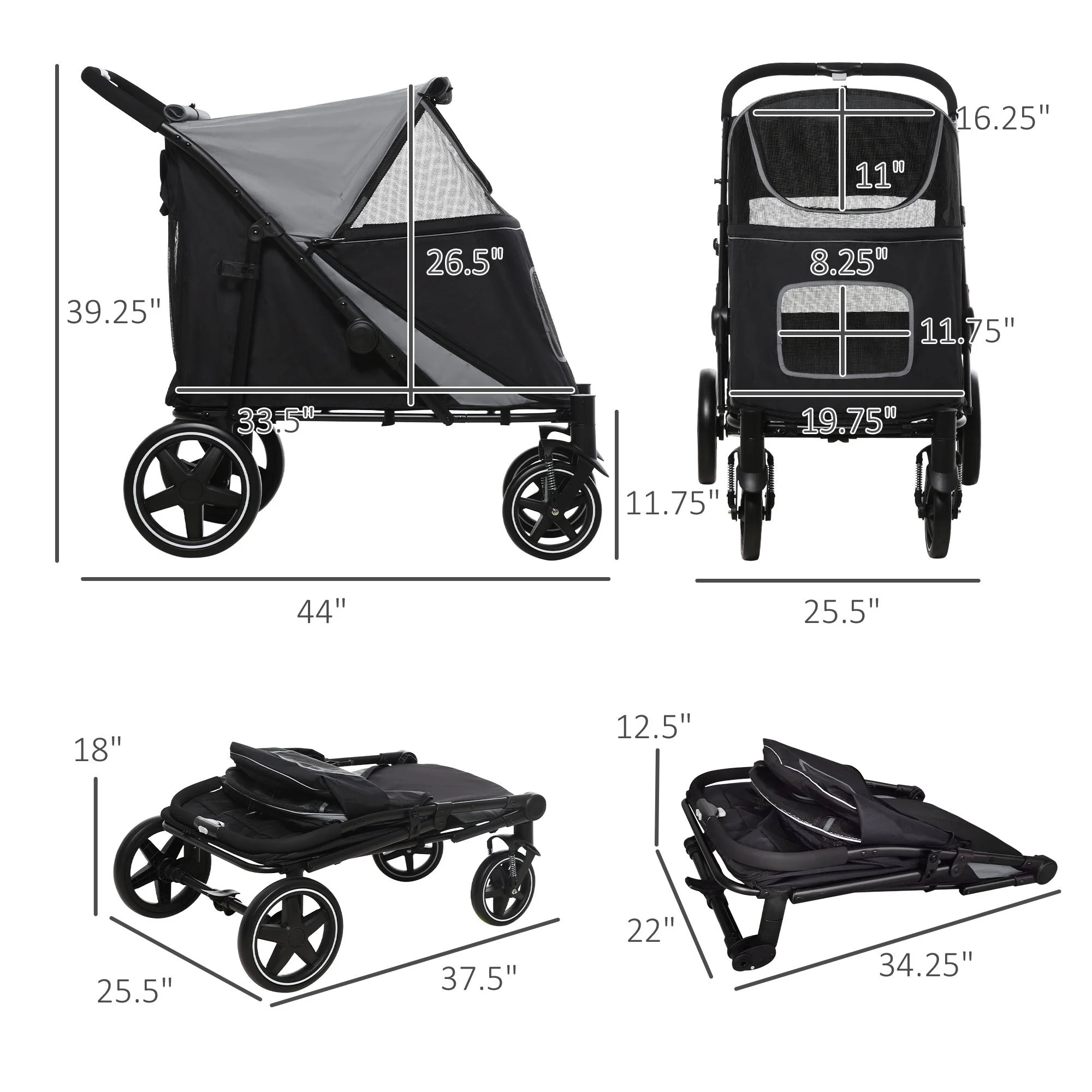 PawHut Foldable Doggy Stroller for Medium Large Dogs and Cats - Image 3