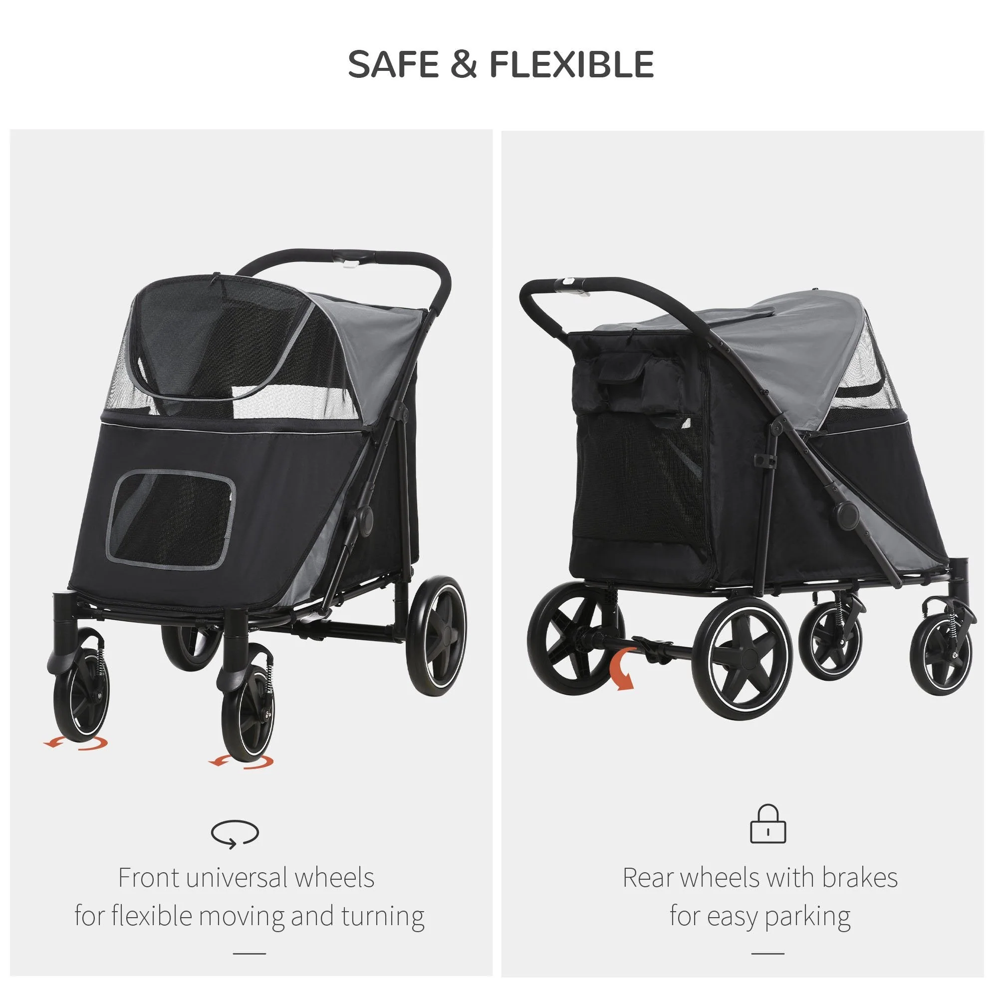 PawHut Foldable Doggy Stroller for Medium Large Dogs and Cats - Image 6