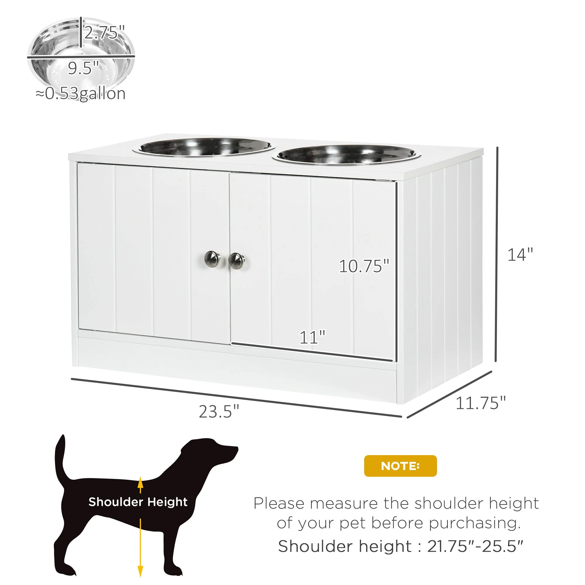 PawHut Large Elevated Dog Bowls with Storage Cabinet - Image 3