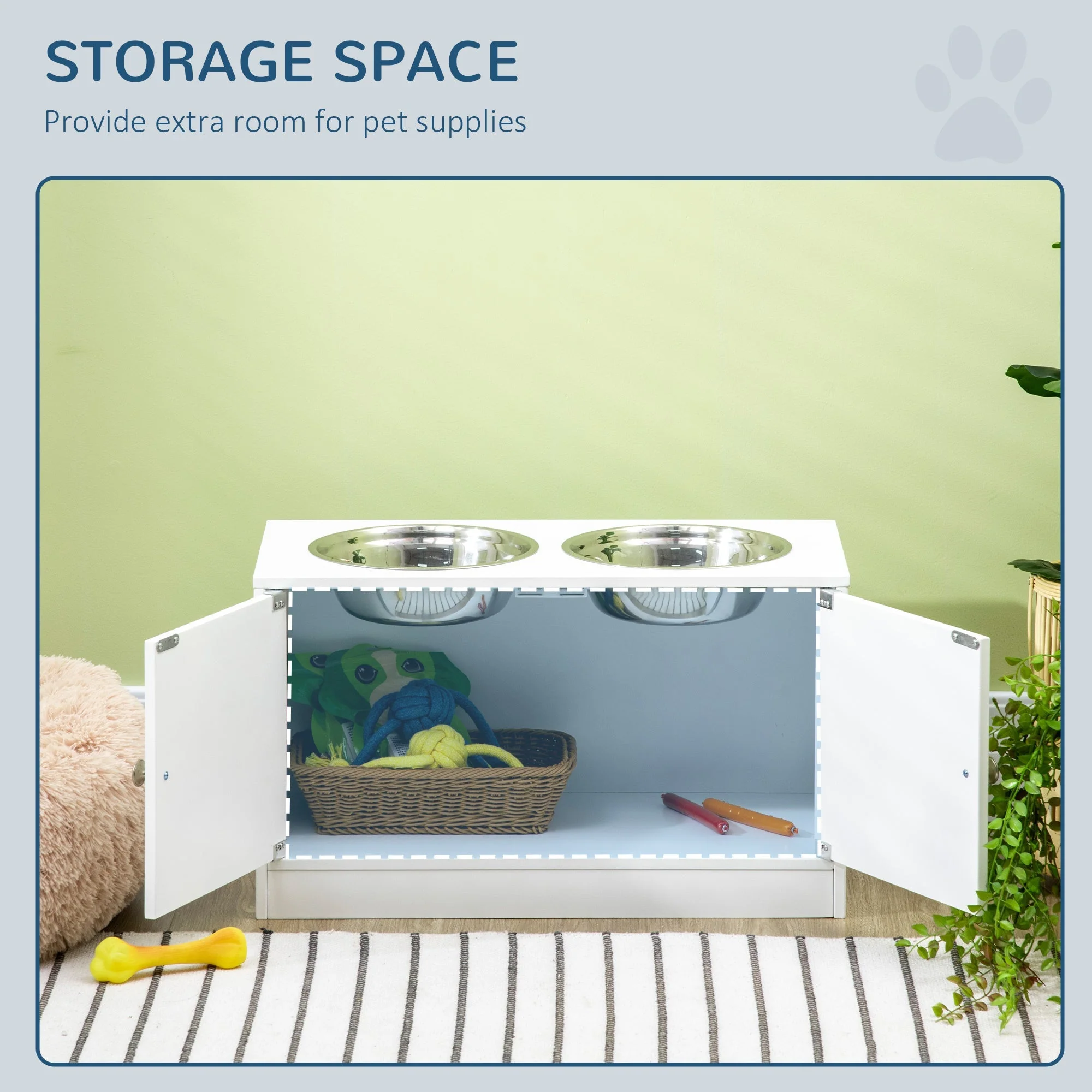 PawHut Large Elevated Dog Bowls with Storage Cabinet - Image 5