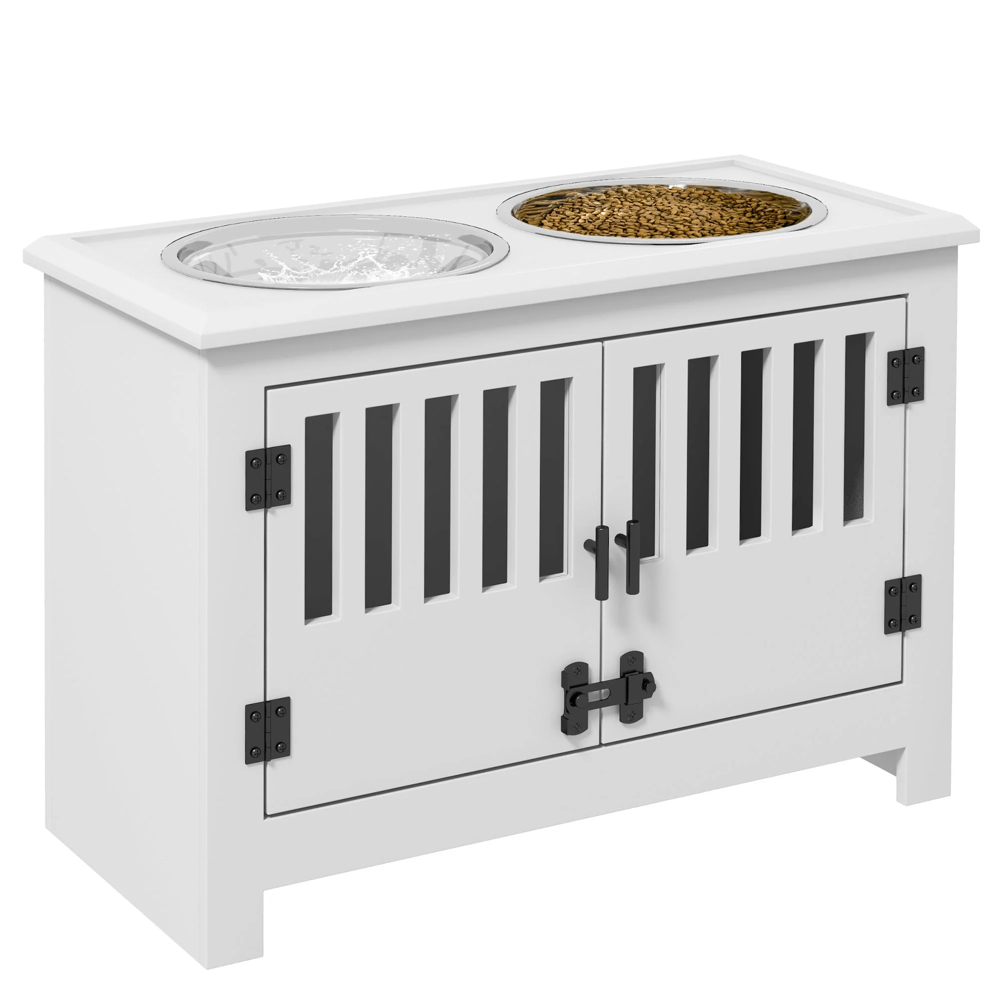 PawHut Large Elevated Dog Bowls with Storage Cabinet - Image 2