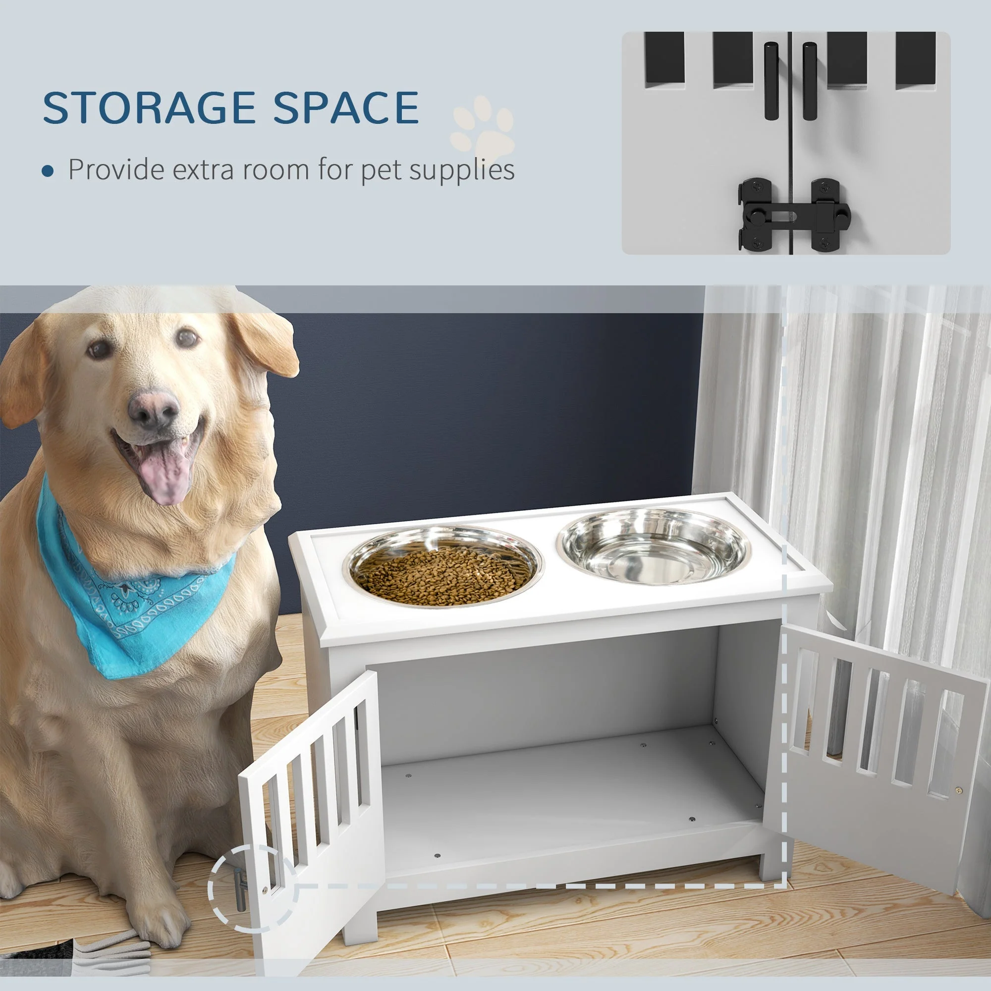 PawHut Large Elevated Dog Bowls with Storage Cabinet - Image 5