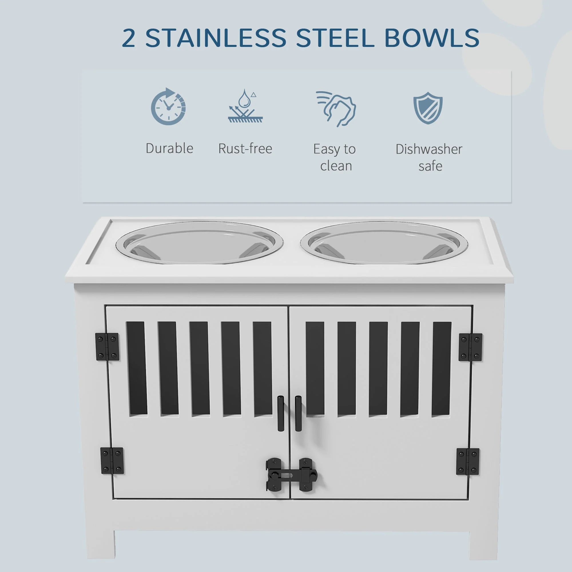 PawHut Large Elevated Dog Bowls with Storage Cabinet - Image 6