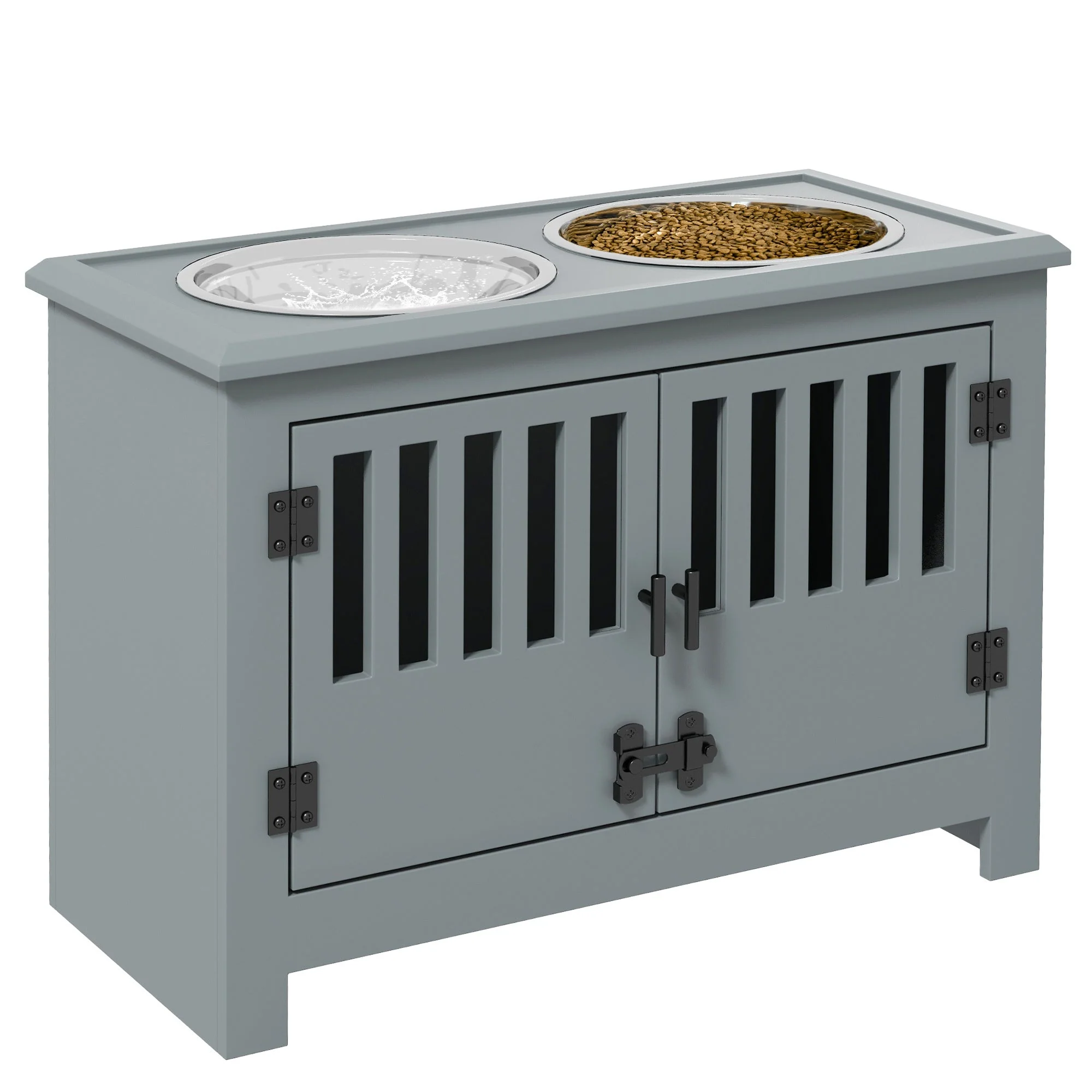 PawHut Large Elevated Dog Bowls with Storage Cabinet - Image 2