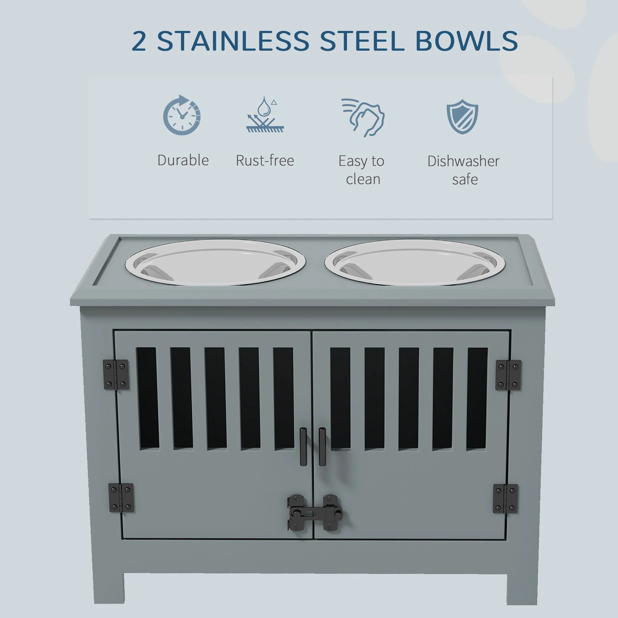 PawHut Large Elevated Dog Bowls with Storage Cabinet - Image 6