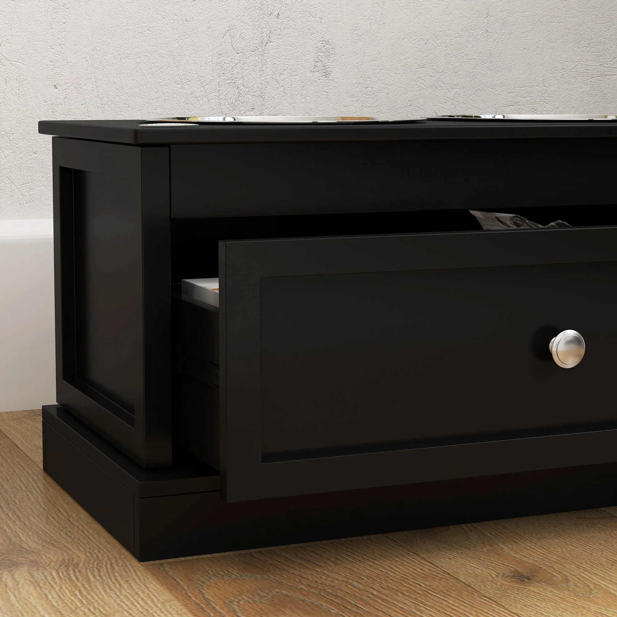 PawHut Large Elevated Dog Bowls with Storage Drawer - Image 2