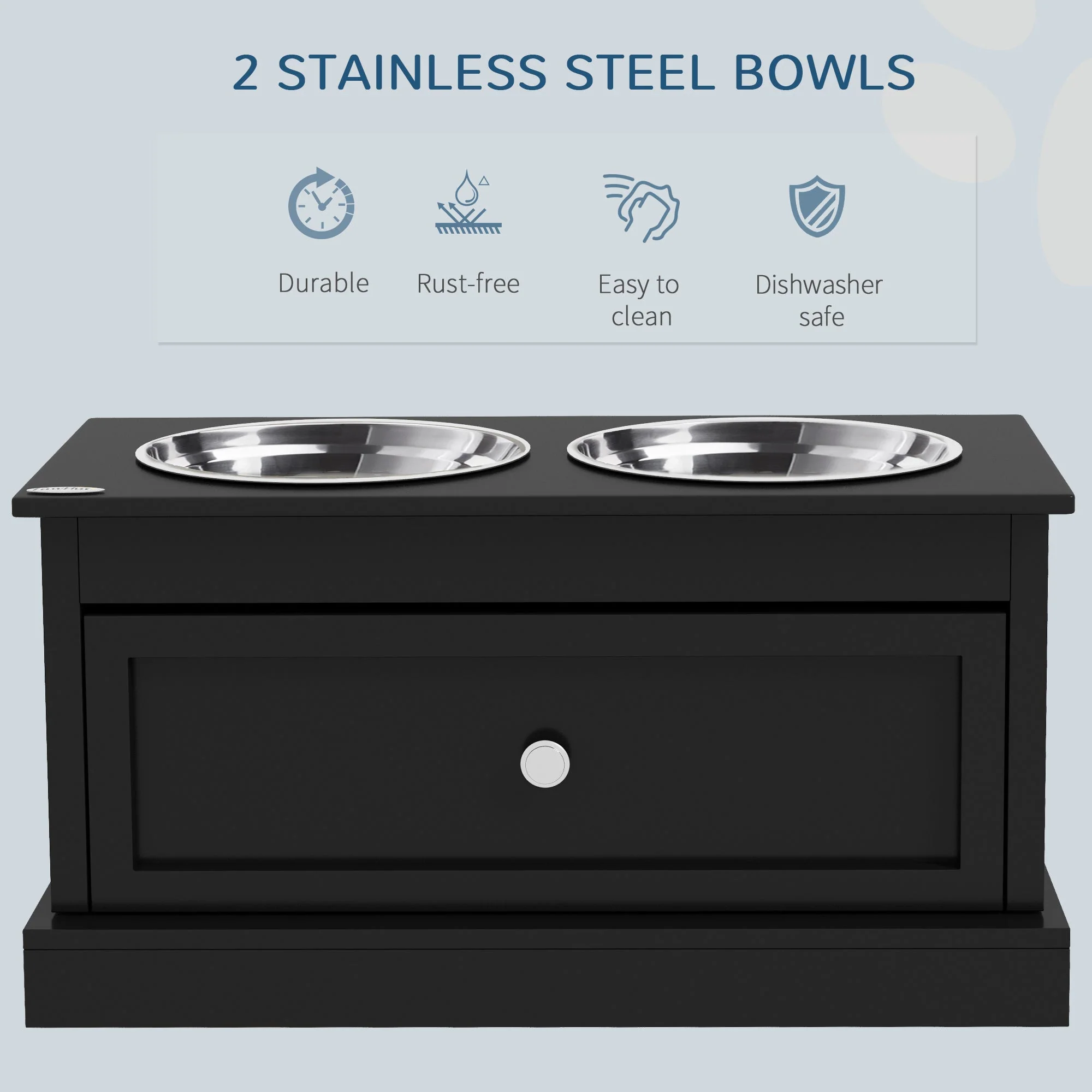 PawHut Large Elevated Dog Bowls with Storage Drawer - Image 3