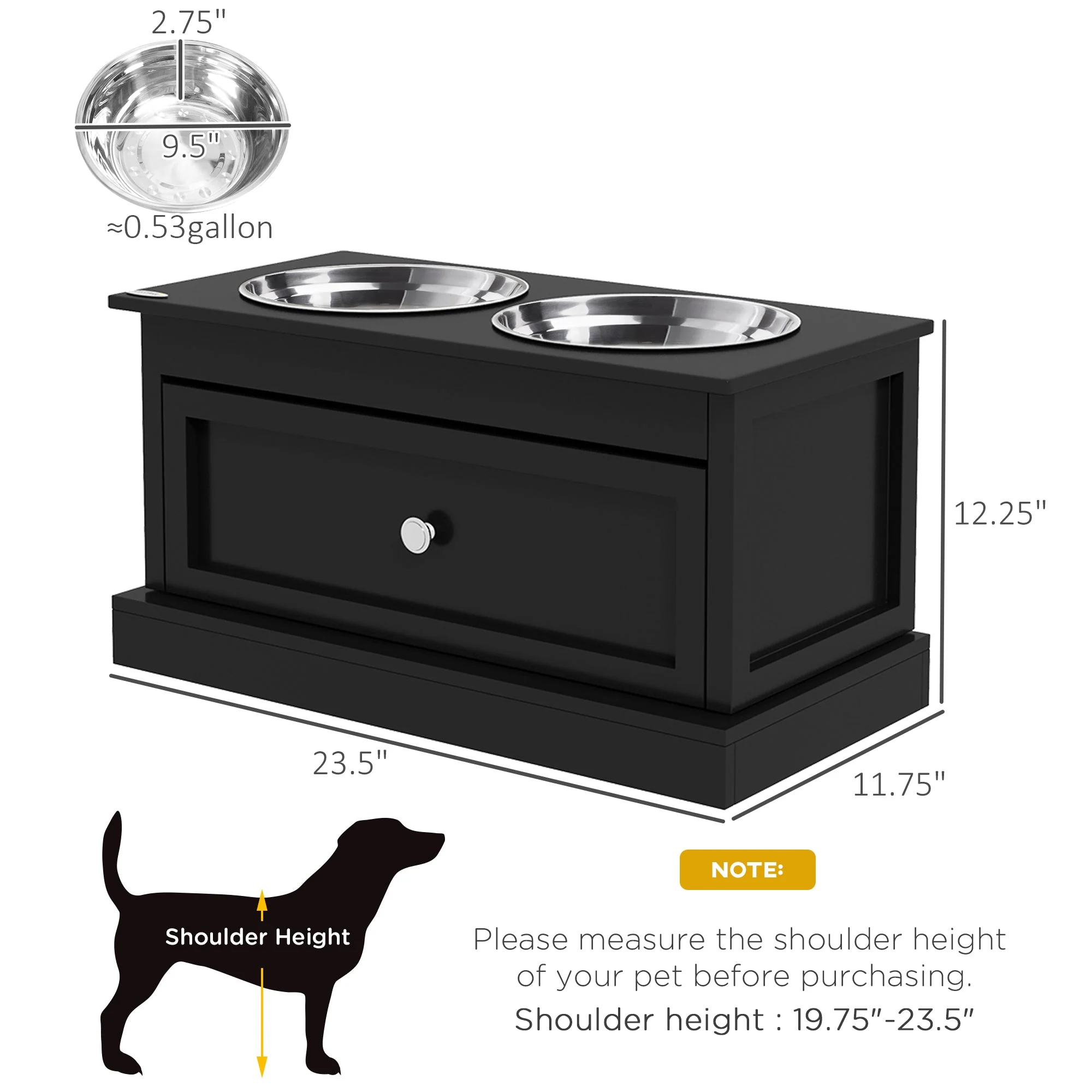 PawHut Large Elevated Dog Bowls with Storage Drawer - Image 6