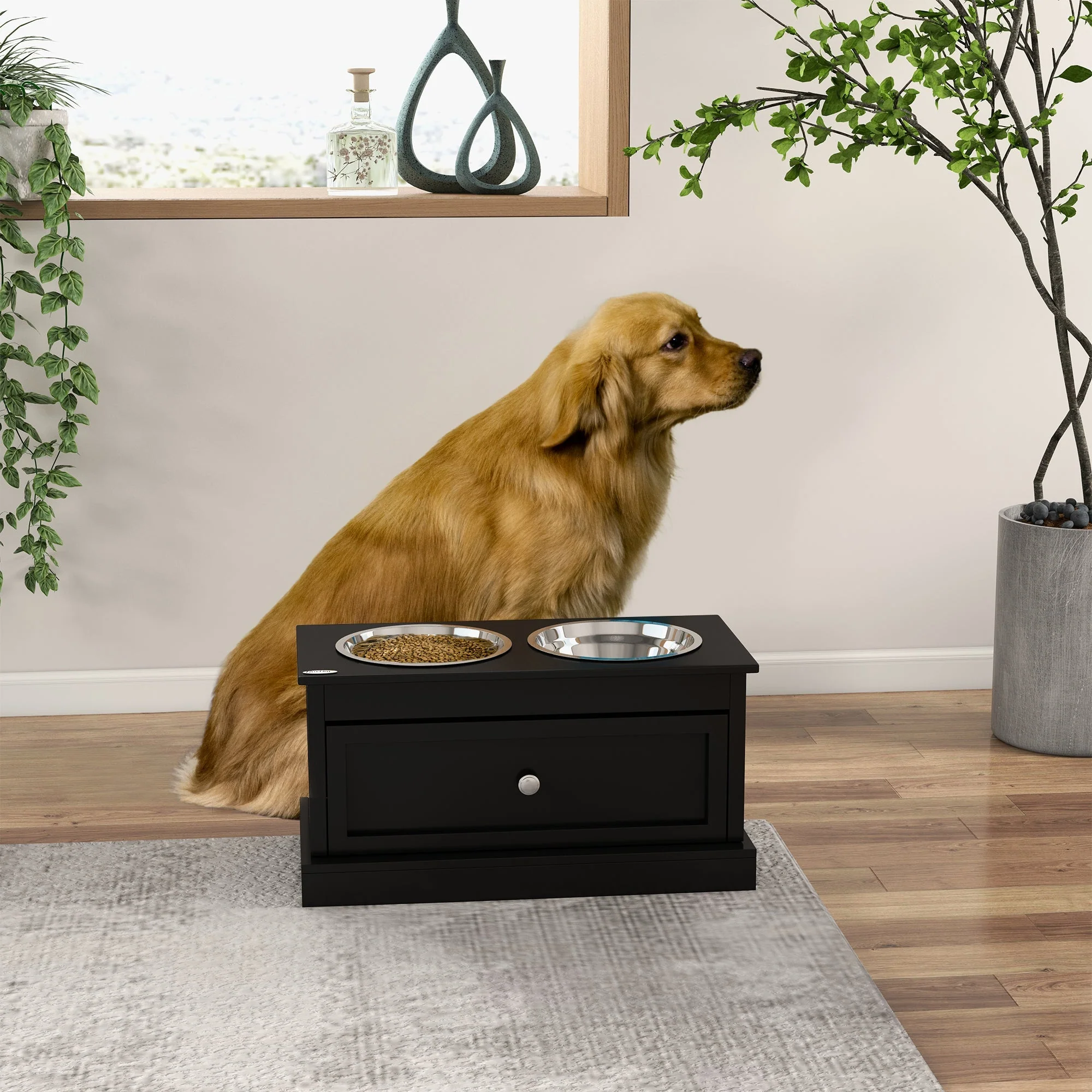 PawHut Large Elevated Dog Bowls with Storage Drawer - Image 7