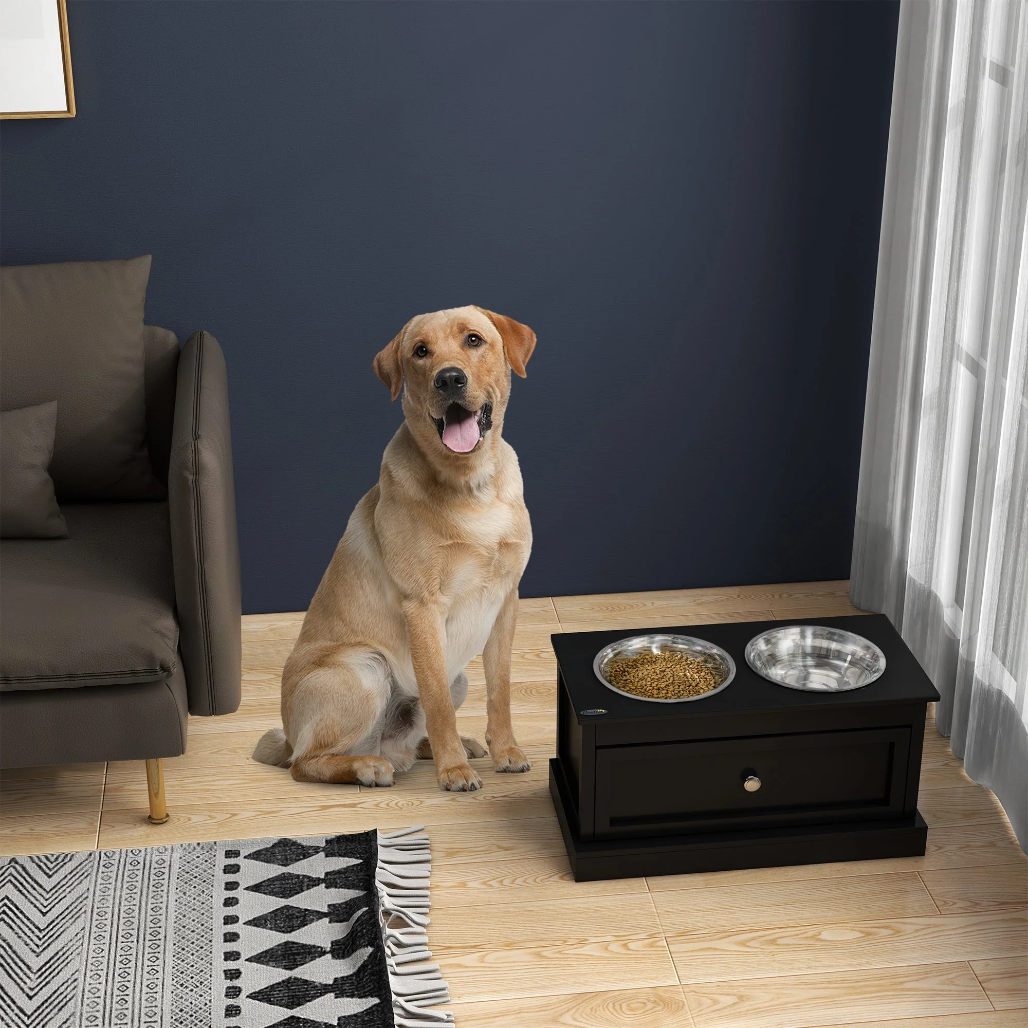 PawHut Large Elevated Dog Bowls with Storage Drawer - Image 8