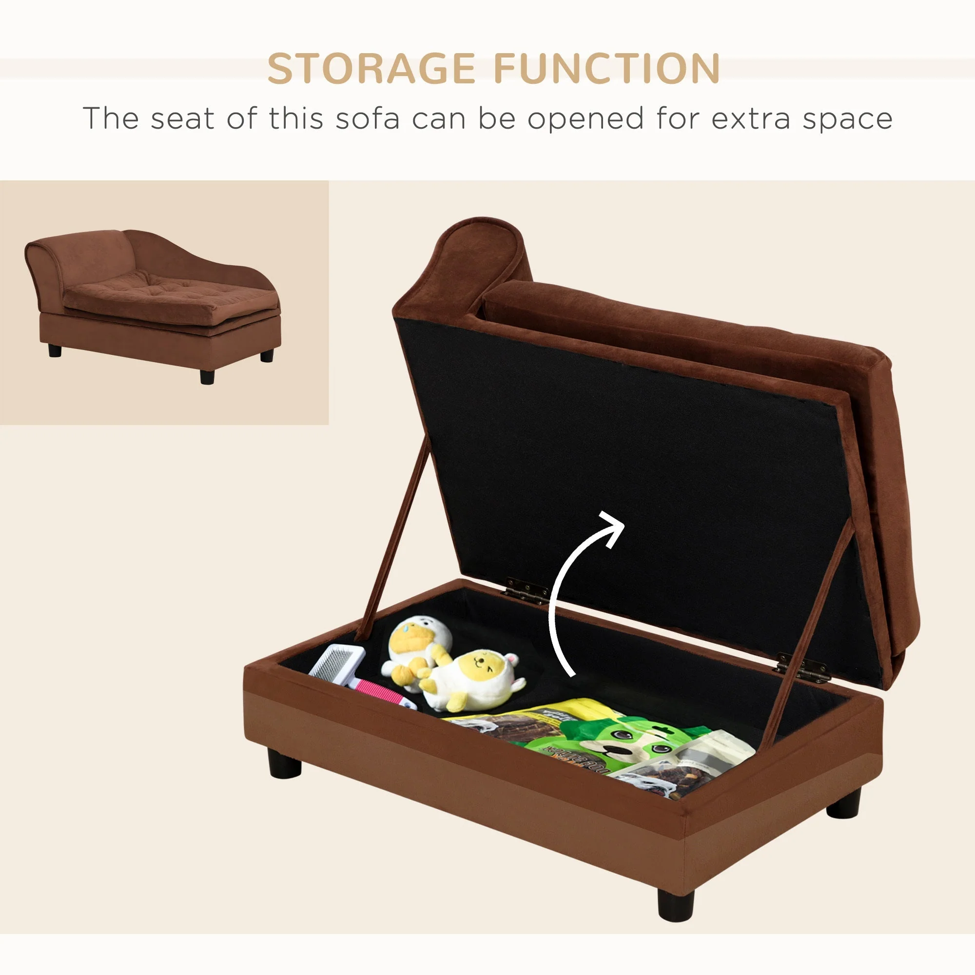 PawHut Luxury Fancy Dog Bed for Small Dogs with Hidden Storage - Image 6