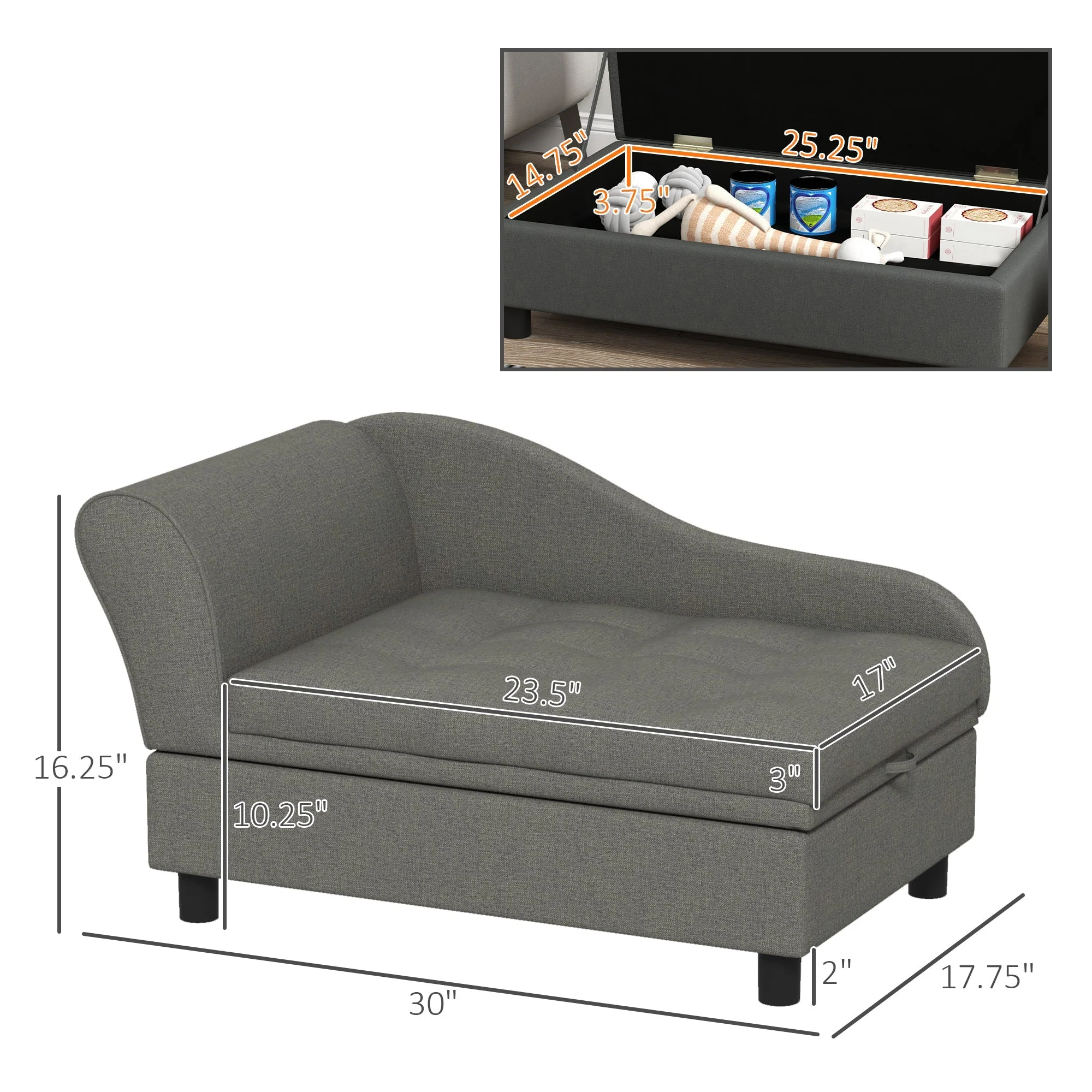PawHut Pet Sofa Dog Couch Gray - Image 3