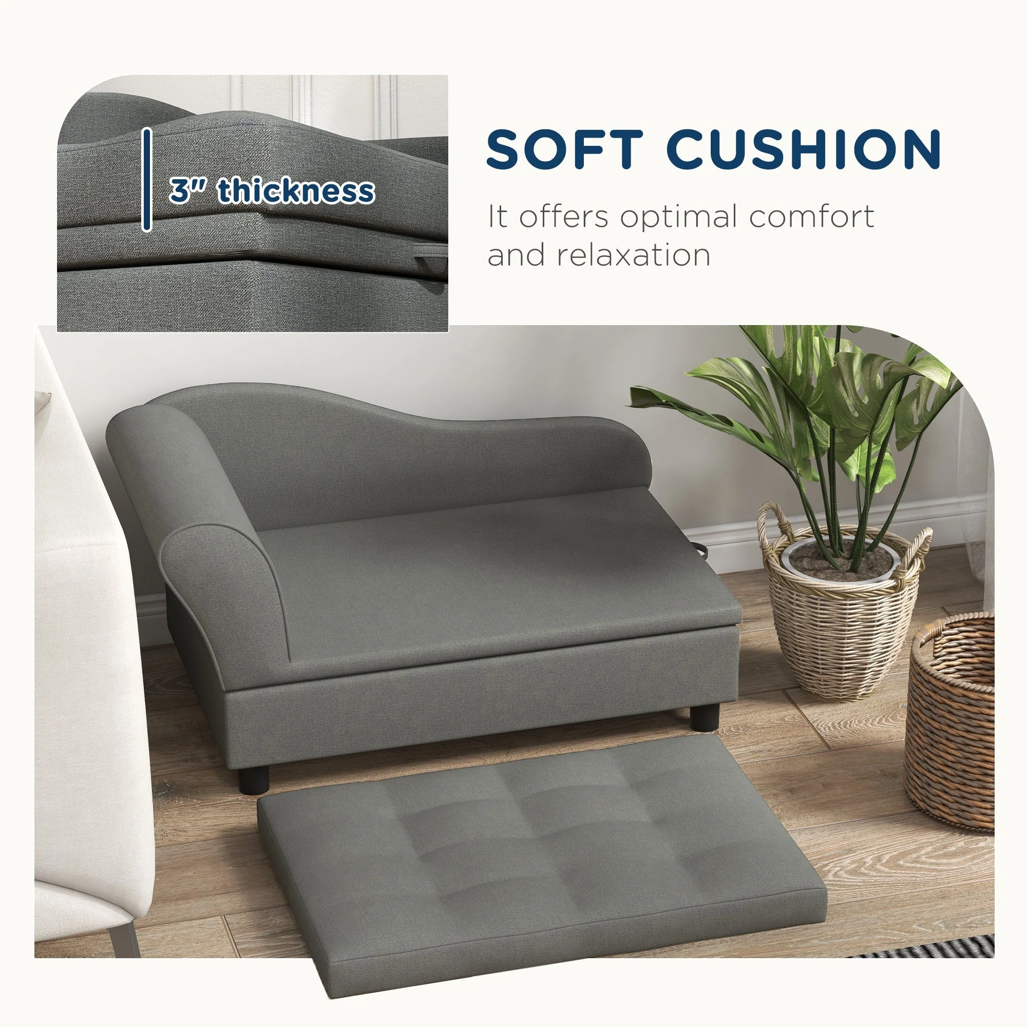 PawHut Pet Sofa Dog Couch Gray - Image 6