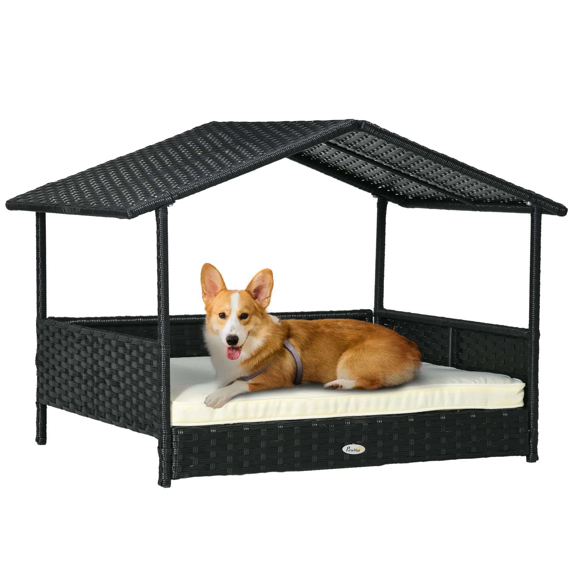 PawHut Wicker Dog House Outdoor with Canopy - Image 2