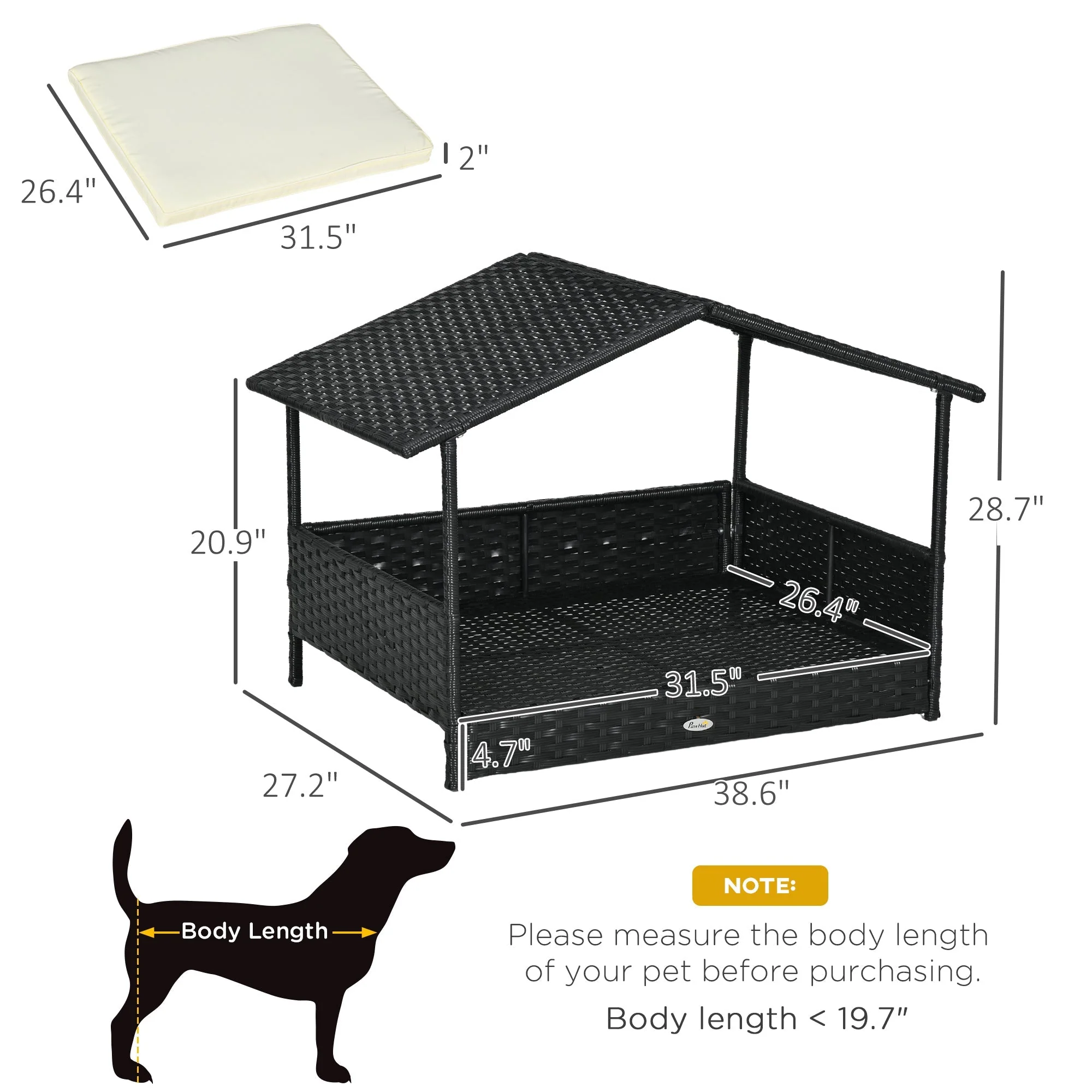 PawHut Wicker Dog House Outdoor with Canopy - Image 3