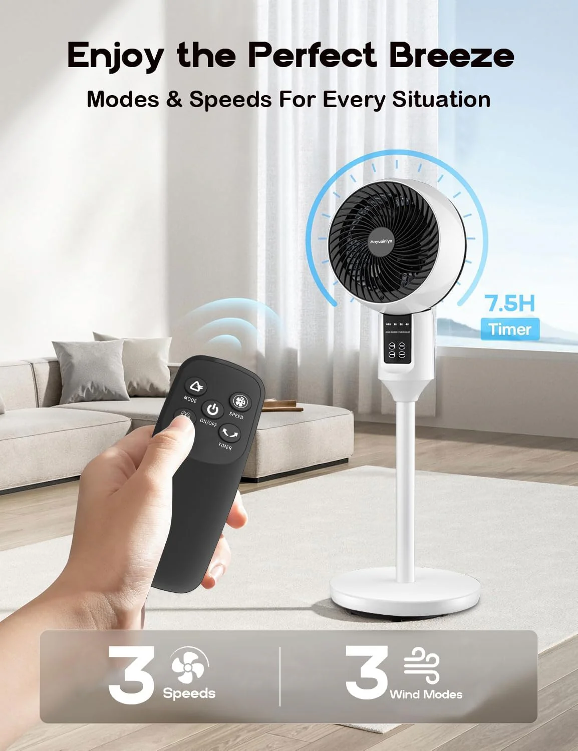 Pedestal Fan with Remote 3D Oscillation 3-Speed Quiet 26dB - Image 5
