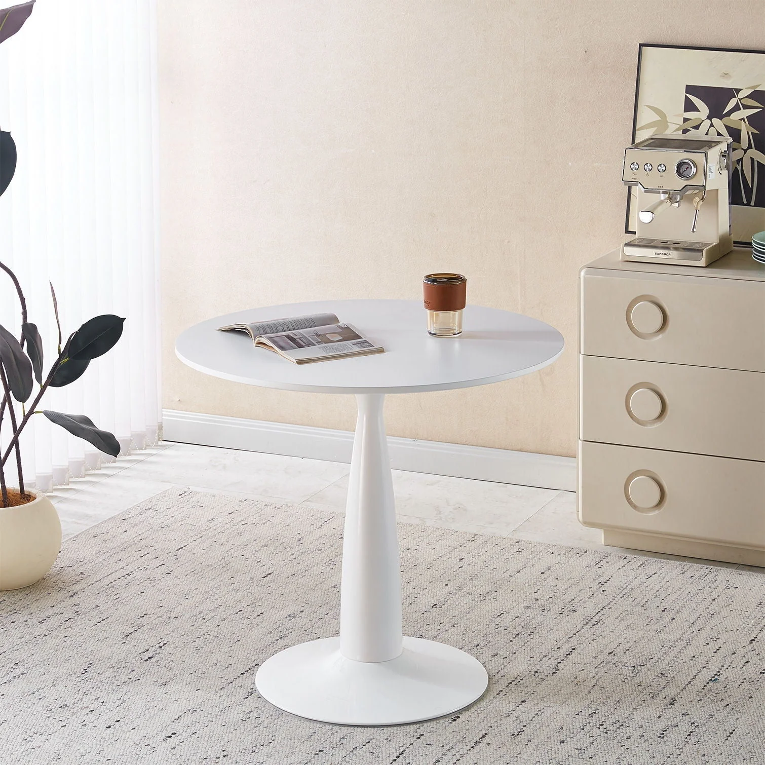 Pedestal Table, Round For Kitchen - White - Image 3
