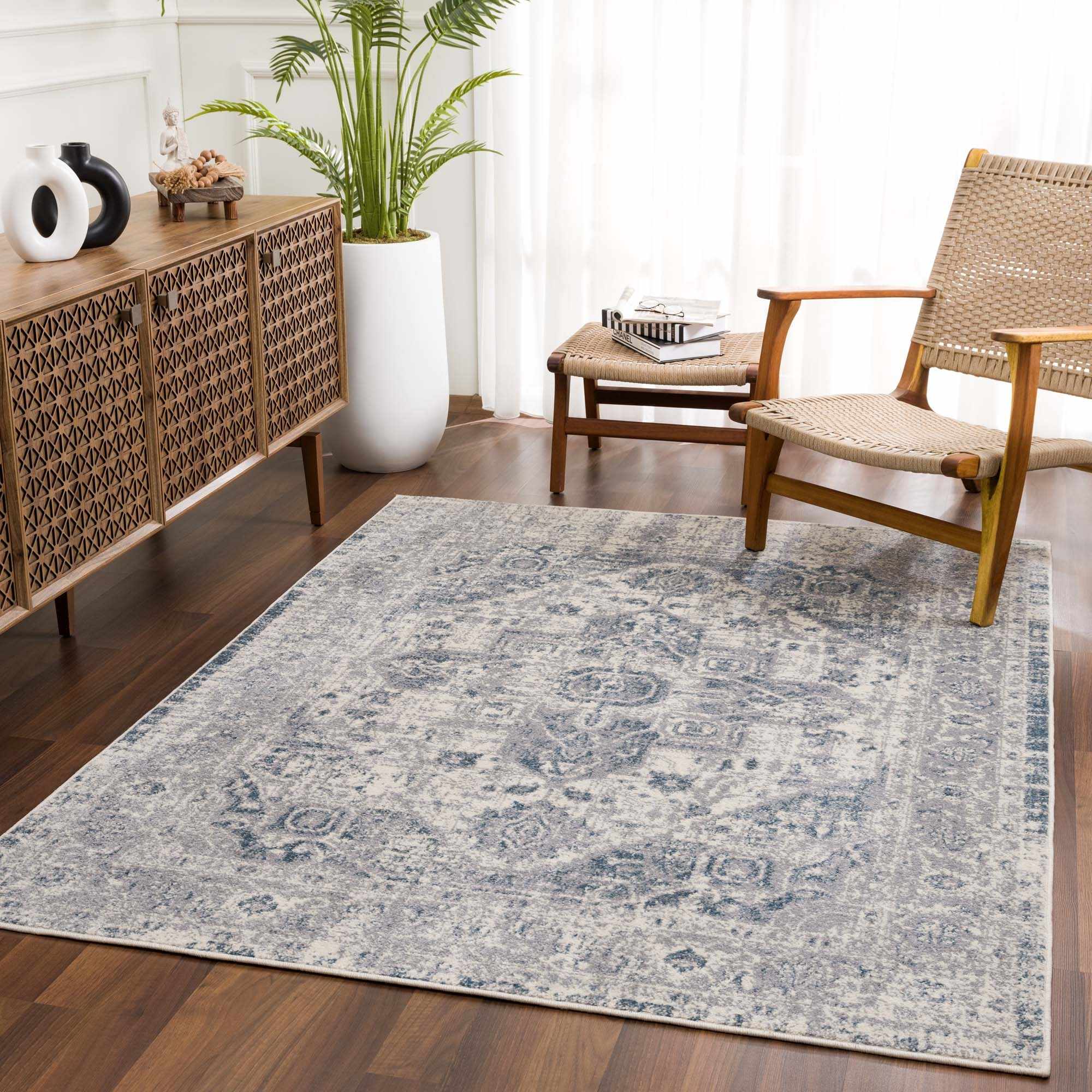 Peeta Gray Blue Medallion Area Rug - Image 2