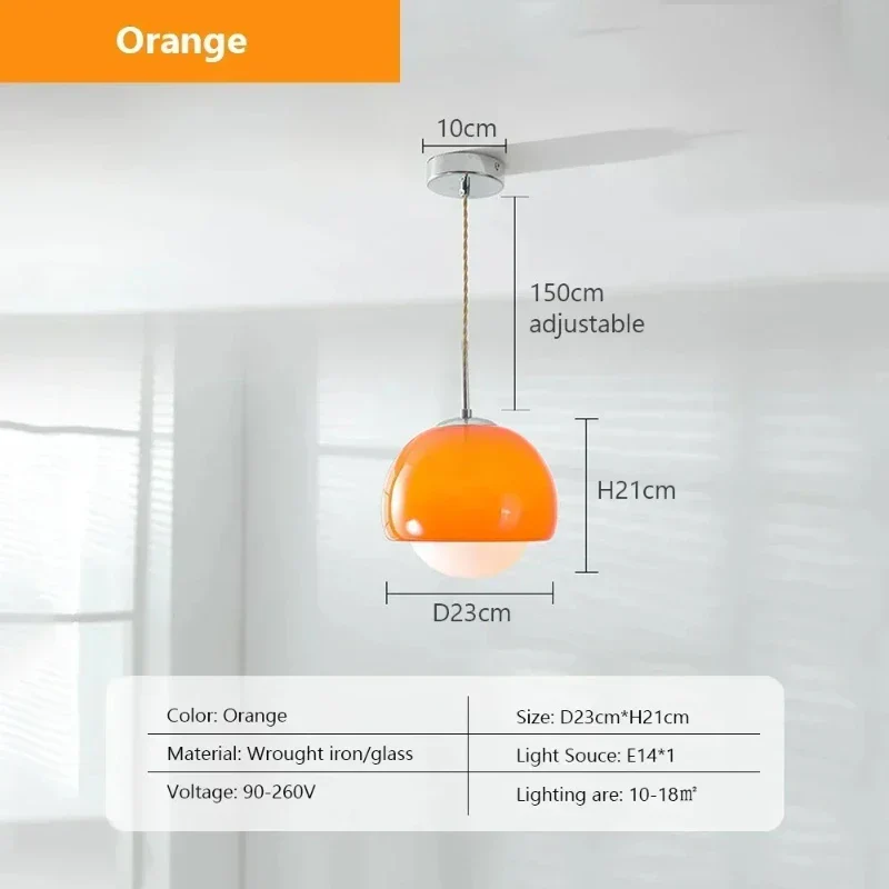 Pendant Lights Orange Round Ball Hanging Lamp for Restaurant Cafe Bar Bedroom Decor - Image 7