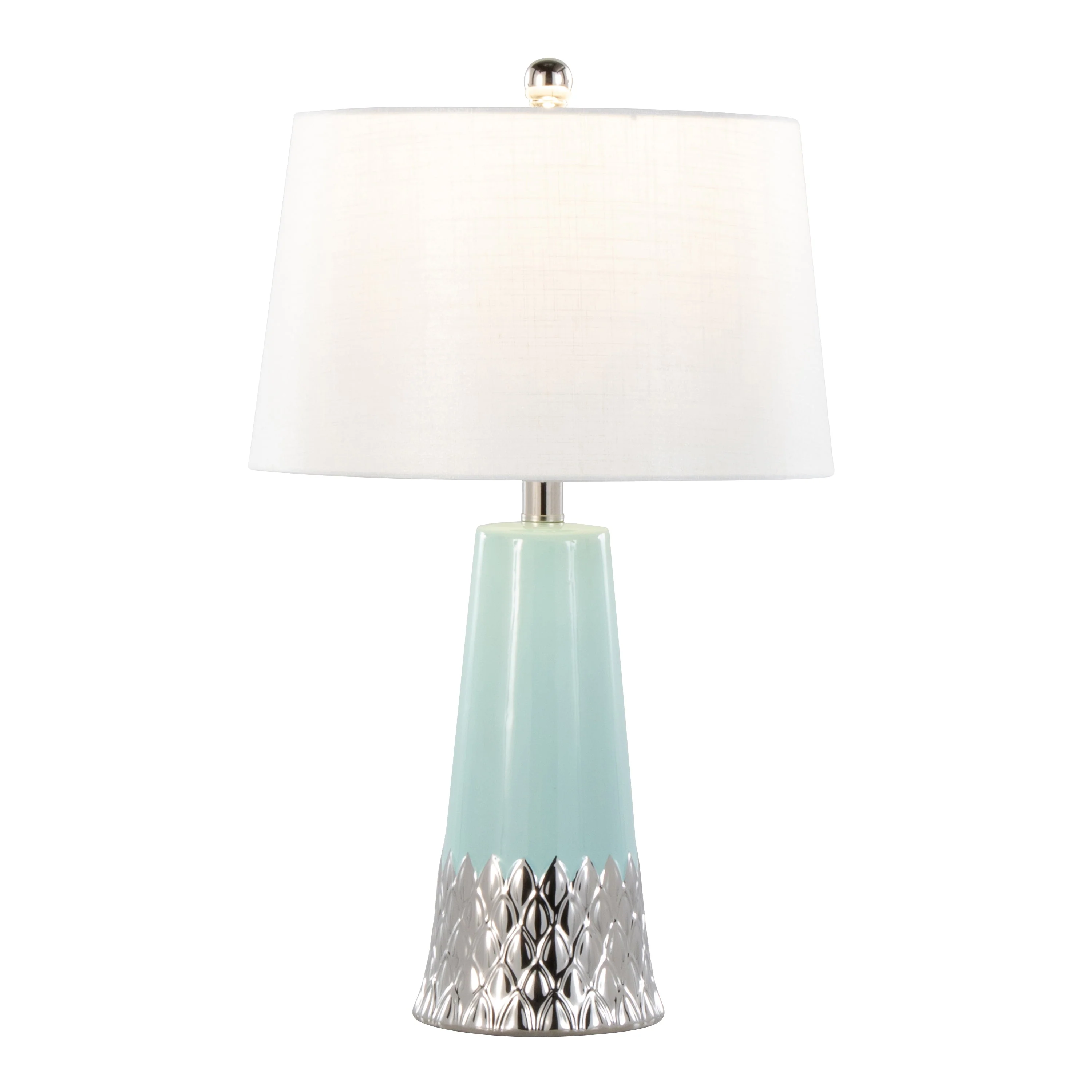 Penelope 22' Contemporary Ceramic Table Lamp with Tiffany Blue & Silver Body - Image 2