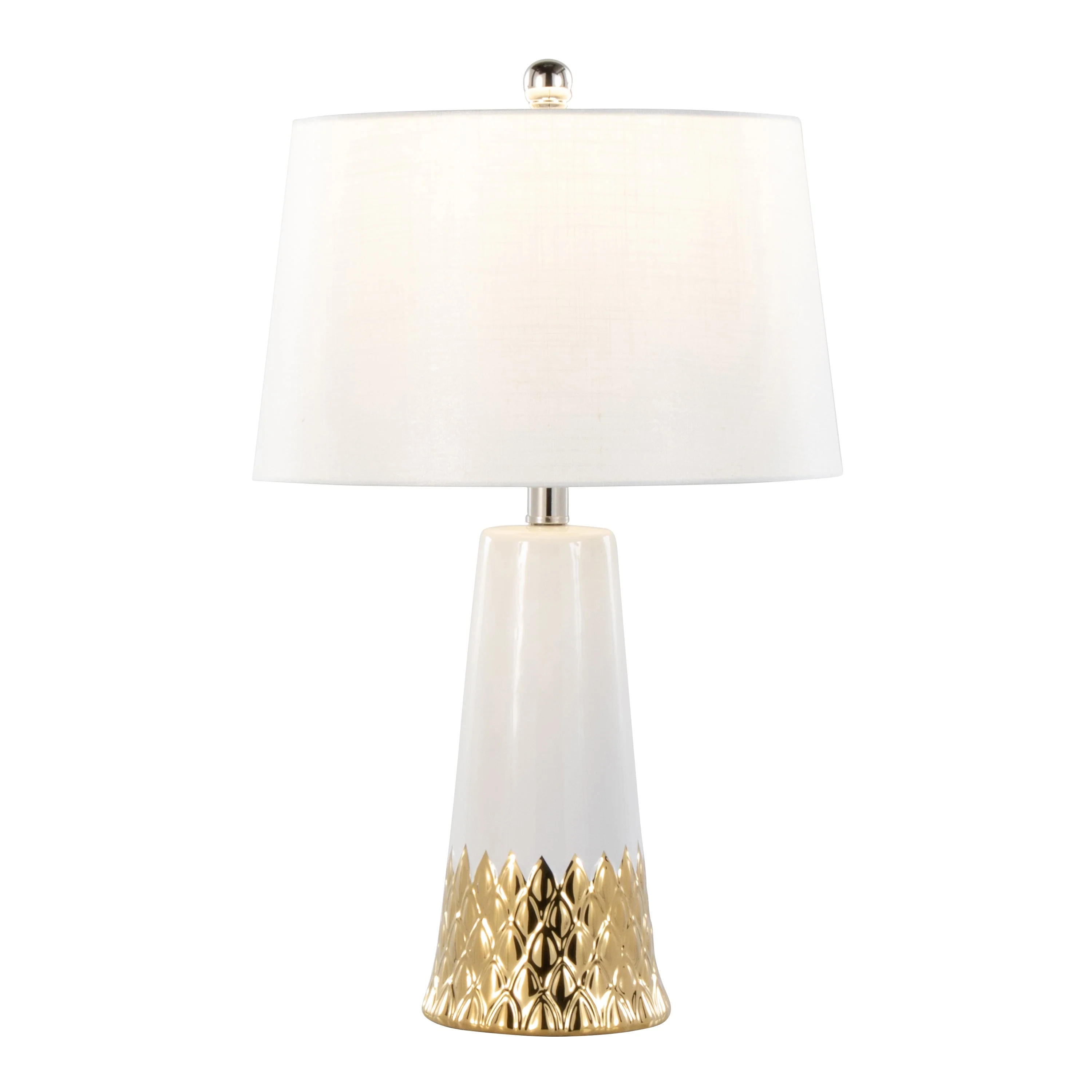 Penelope 22' Contemporary Ceramic Table Lamp with White & Gold Ceramic Body and White Shade - Image 2