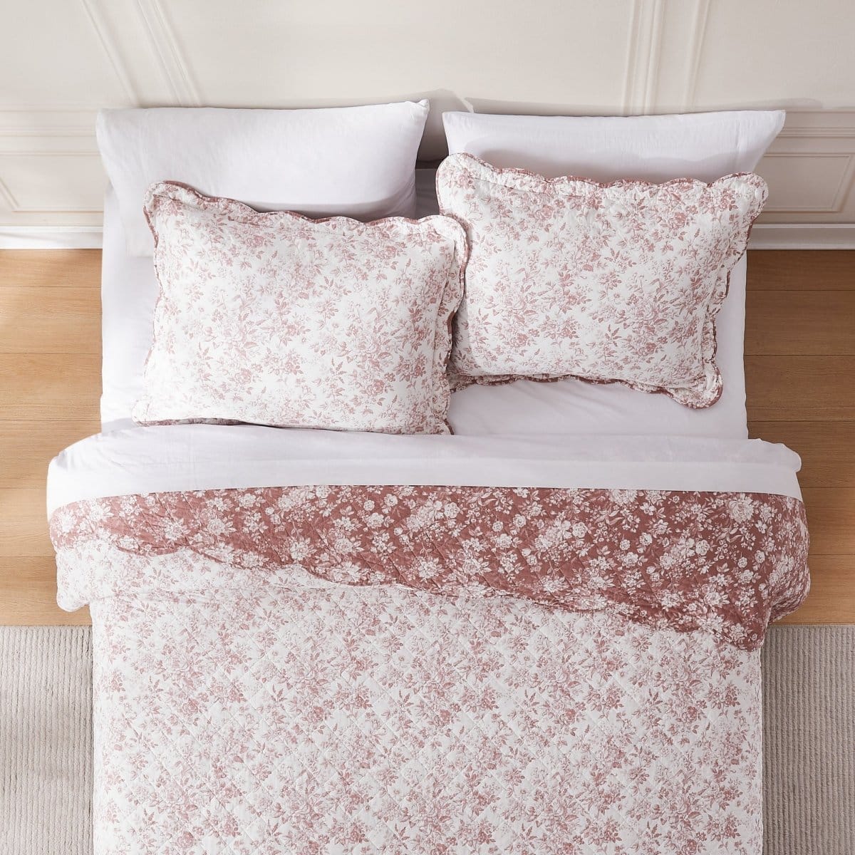 Peony Toile Reversible Cotton Quilt Set - Image 11
