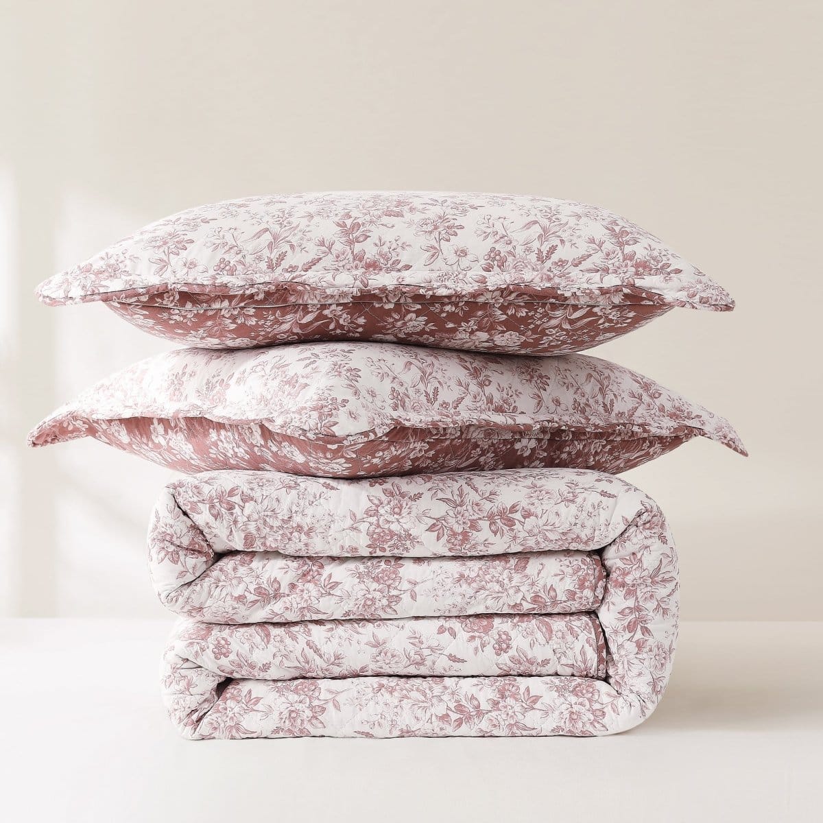 Peony Toile Reversible Cotton Quilt Set - Image 12