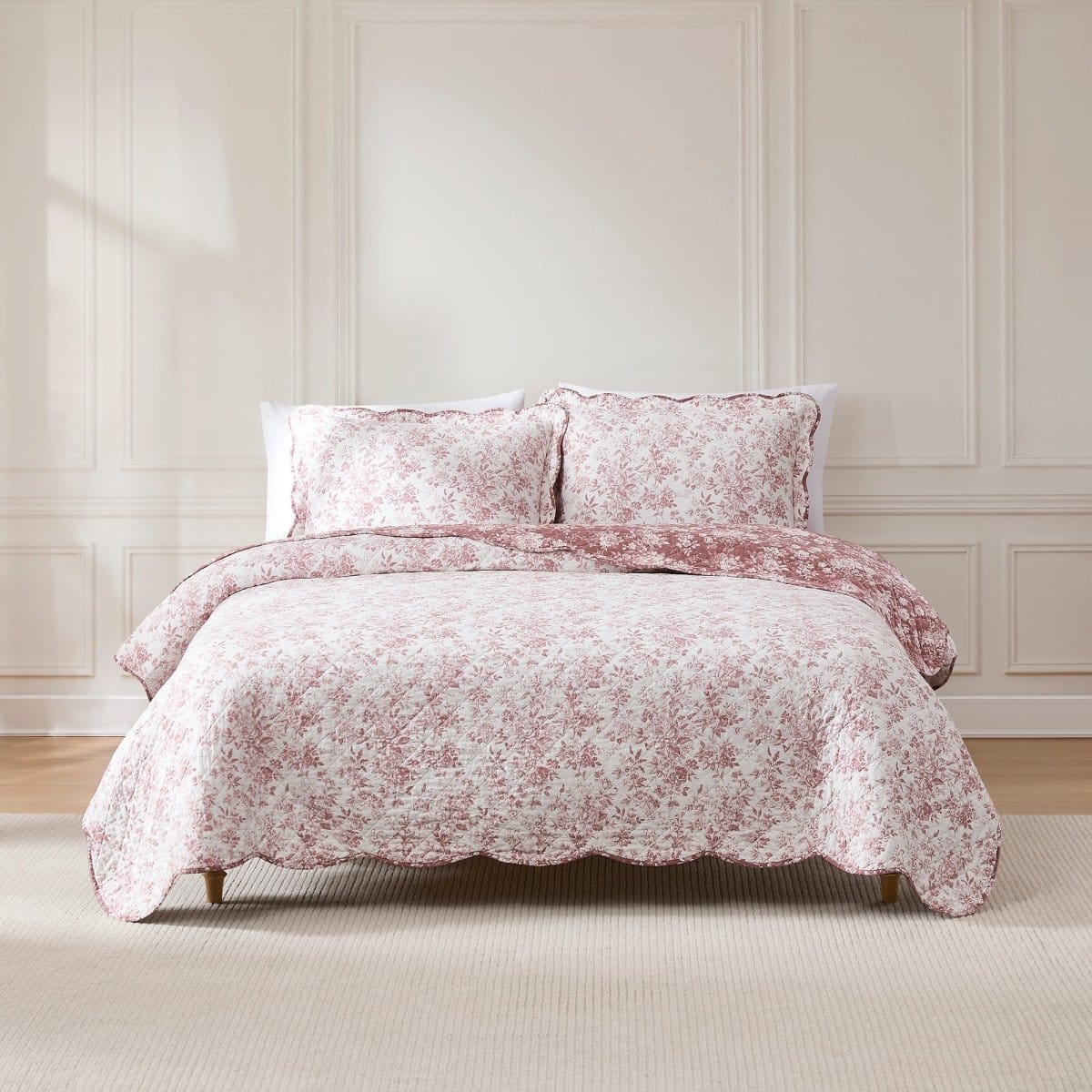 Peony Toile Reversible Cotton Quilt Set - Image 9