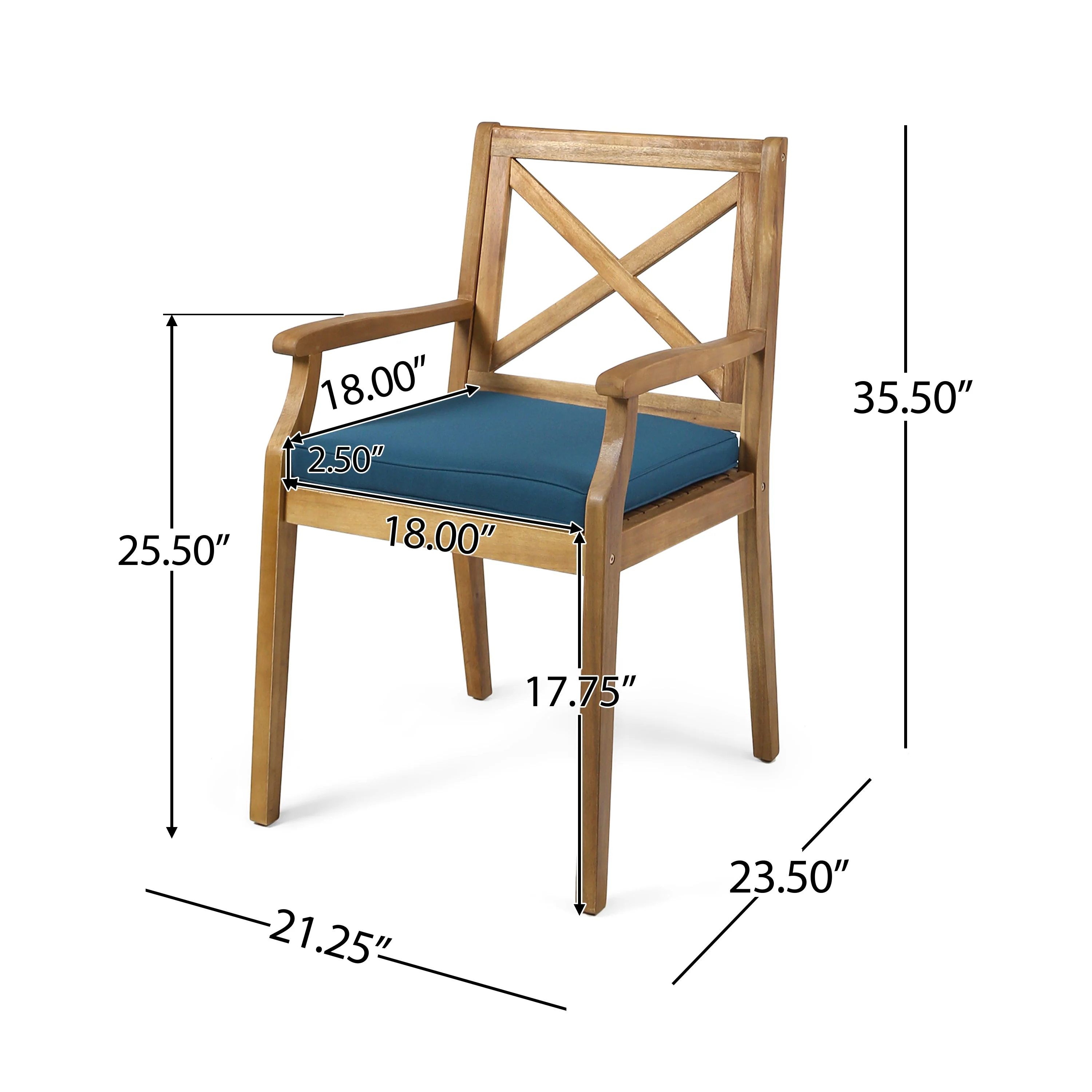Perla Dining Chair 2pcs with Blue Cushions - Image 4